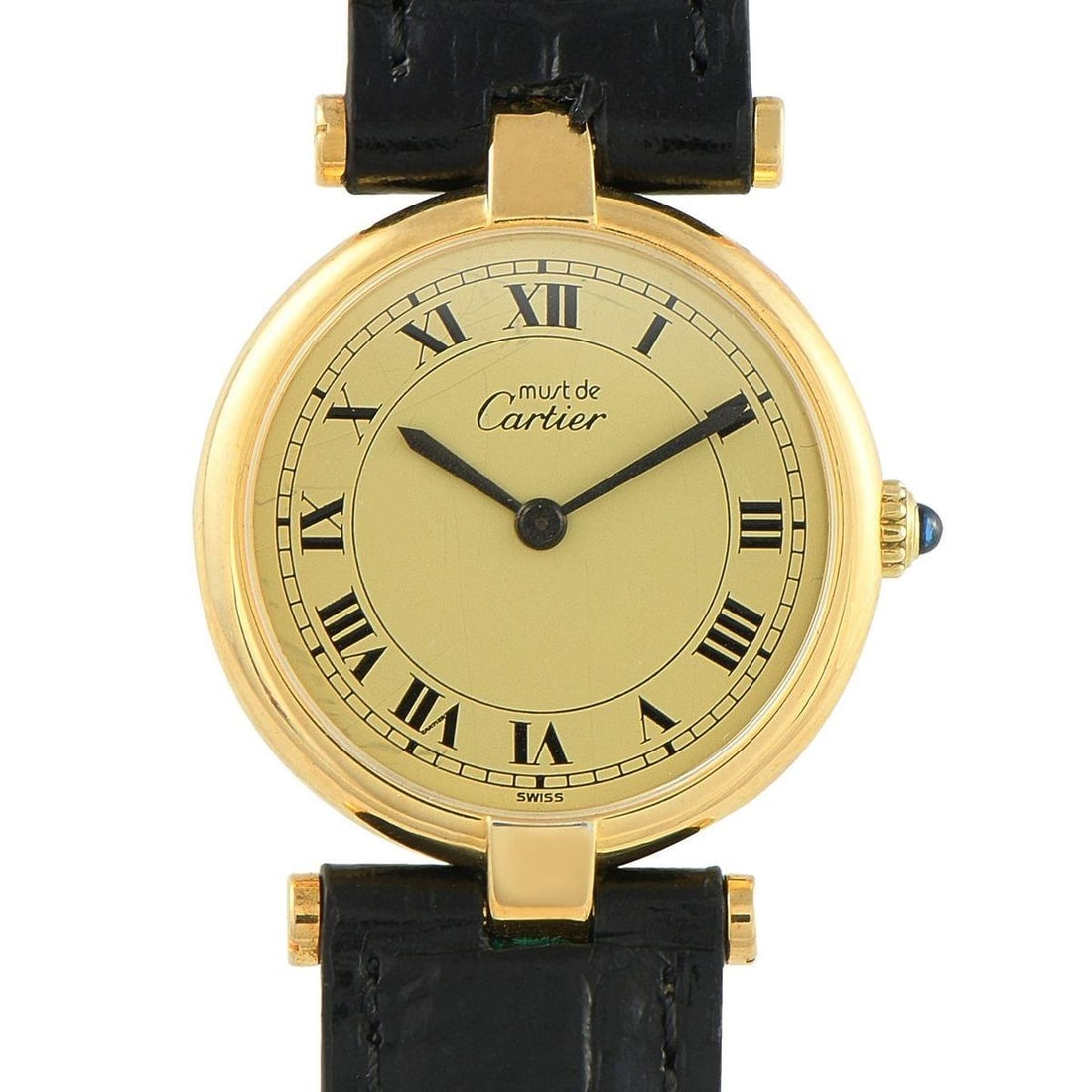CARTIER MUST DE CARTIER VENDME VERMEIL QUARTZ WATCH: From the 1990s, this Must de Cartier Vermeil remains beautifully preserved, showcasing the Maison's enduring design codes. Its 925 sterling silver case is richly plated with 20-micron gold, and is pai
