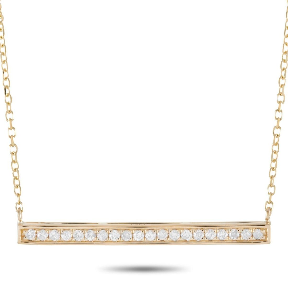 14K YELLOW GOLD 0.10CT DIAMOND PENDANT NECKLACE: This necklace is made of 14K yellow gold and embellished with diamonds that amount to 0.10 carats. The necklace weighs 1.8 grams and boasts a 15 chain and a pendant that measures 0.07 in length and 1 