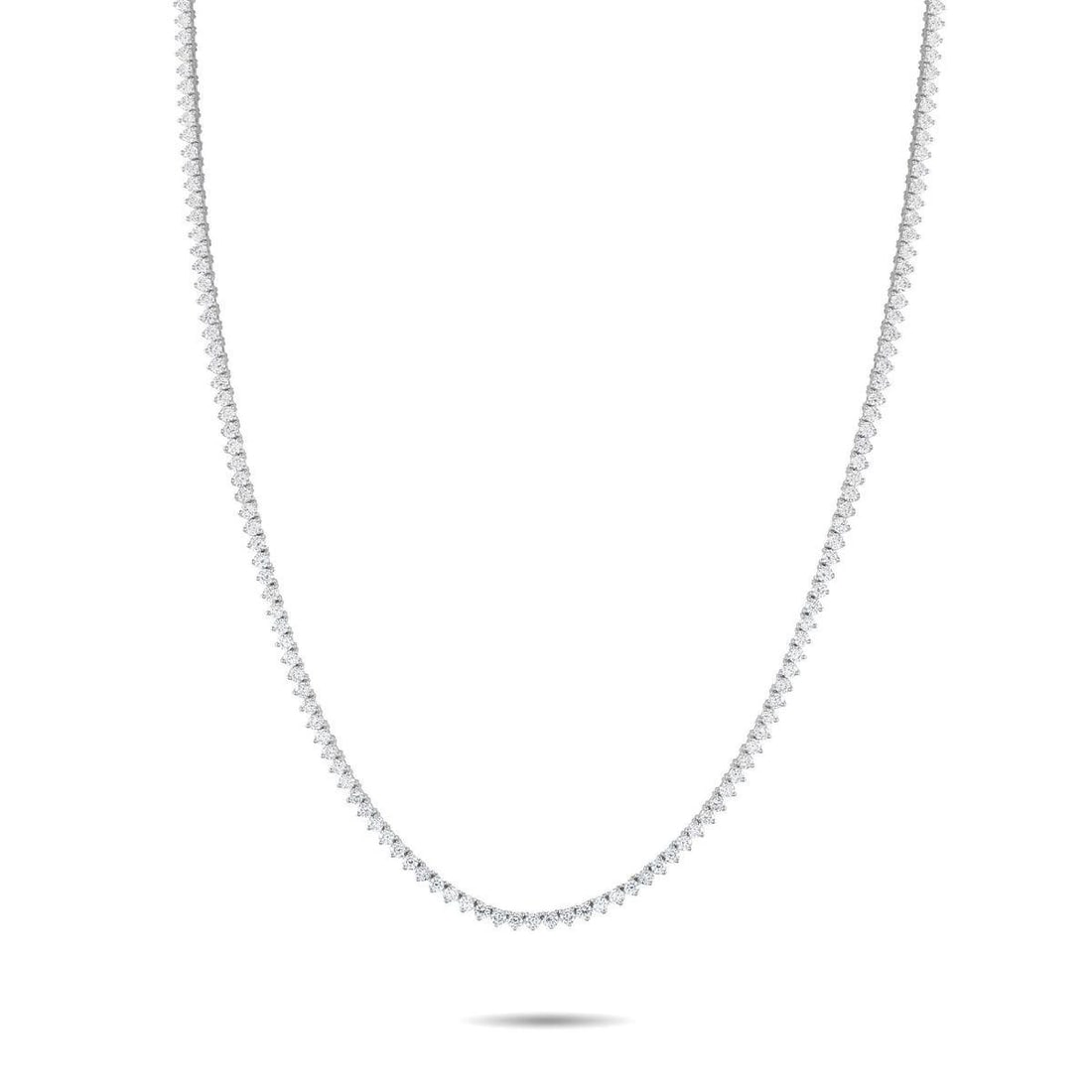 14K WHITE GOLD 7.25CT LAB-GROWN DIAMOND TENNIS NECKLACE: A series of sparkling Lab Grown Diamonds with a total weight of 7.25 carats make this tennis necklace endlessly impressive. Set in 14K White Gold, it measures 18 long and includes secure clasp closure