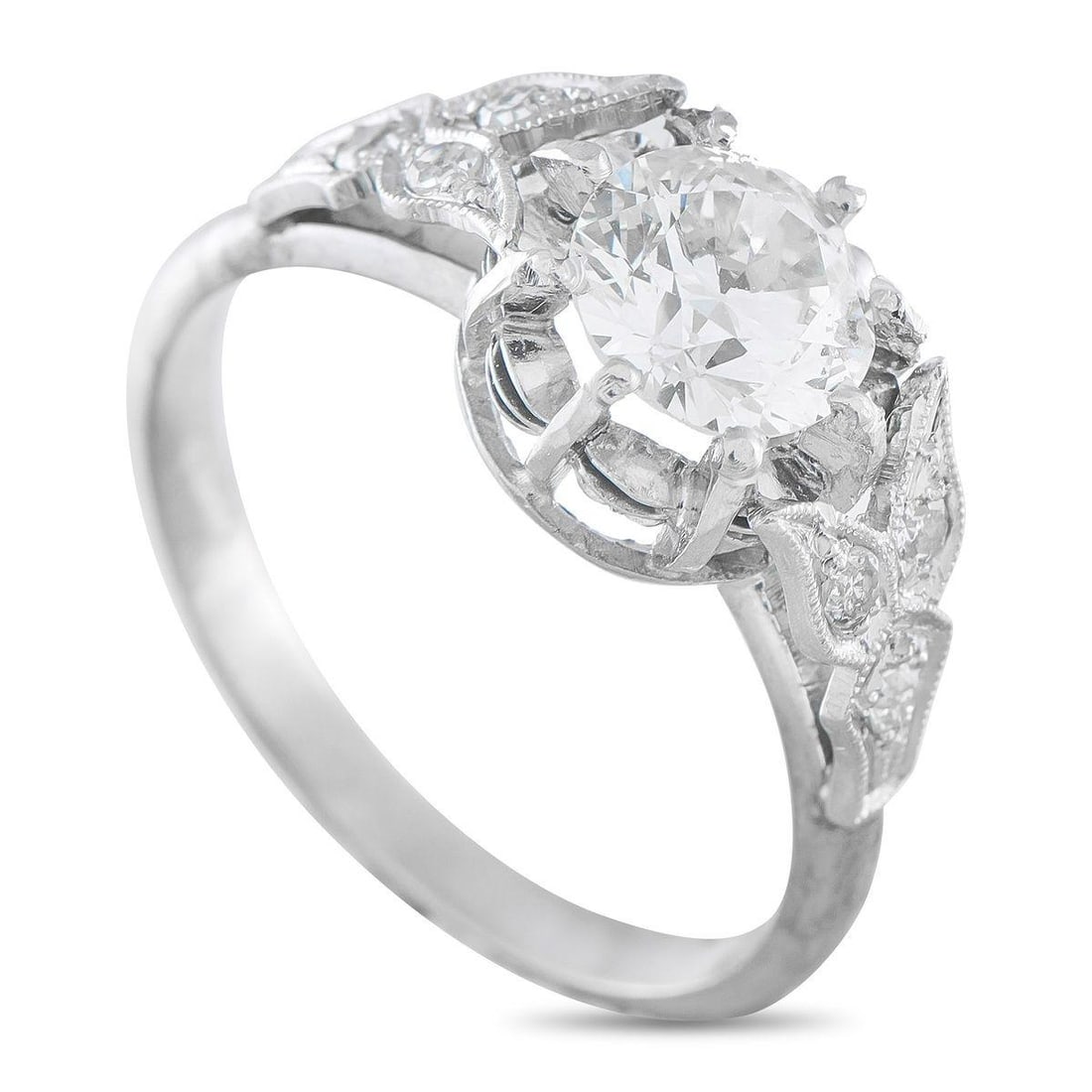 PLATINUM 1.04CT DIAMOND RING: A classically elegant design means this luxury ring will never go out of style. At the center, a 1.04 carat round-cut Diamond center stone makes a sparkling statement. The detailed Platinum setting fe