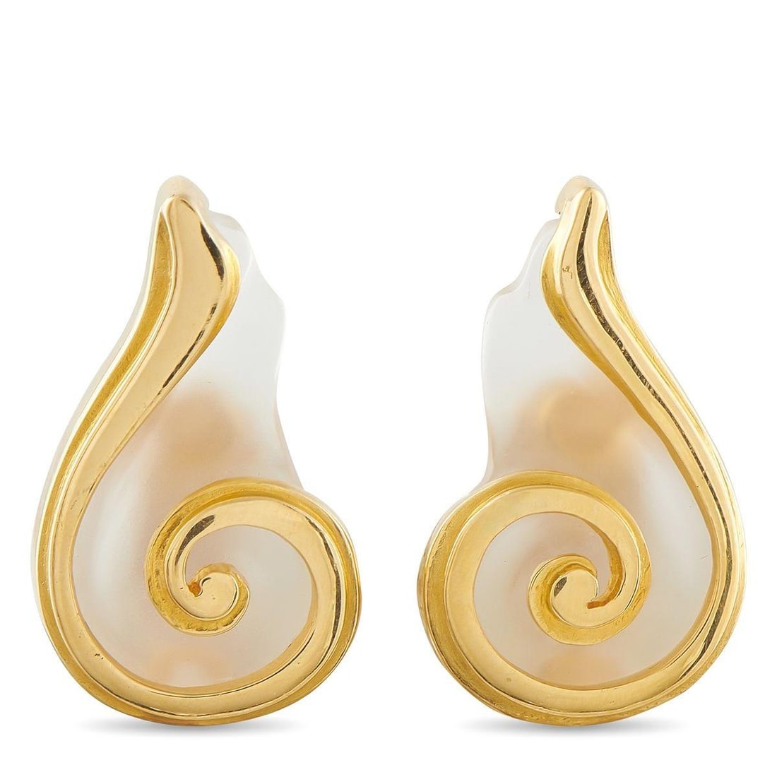 ILIAS LALAOUNIS 18K YELLOW GOLD CRYSTAL EARRINGS: An evocative swirl-shaped setting makes these Ilias Lalaounis earrings a modern work of art. Incredibly contemporary, the dynamic design is elevated by translucent Crystal stones. Each earring