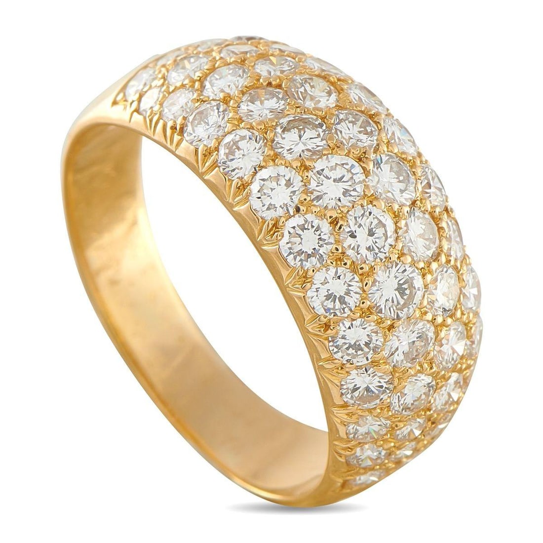 VAN CLEEF & ARPELS 18K YELLOW GOLD 1.29CT DIAMOND RING: Diamonds with a total weight of 1.29 carats cover the top of this sophisticated Van Cleef & Arpels ring. Set in 18K Yellow Gold, the domed design makes it an instant classic. It features a 4mm wide