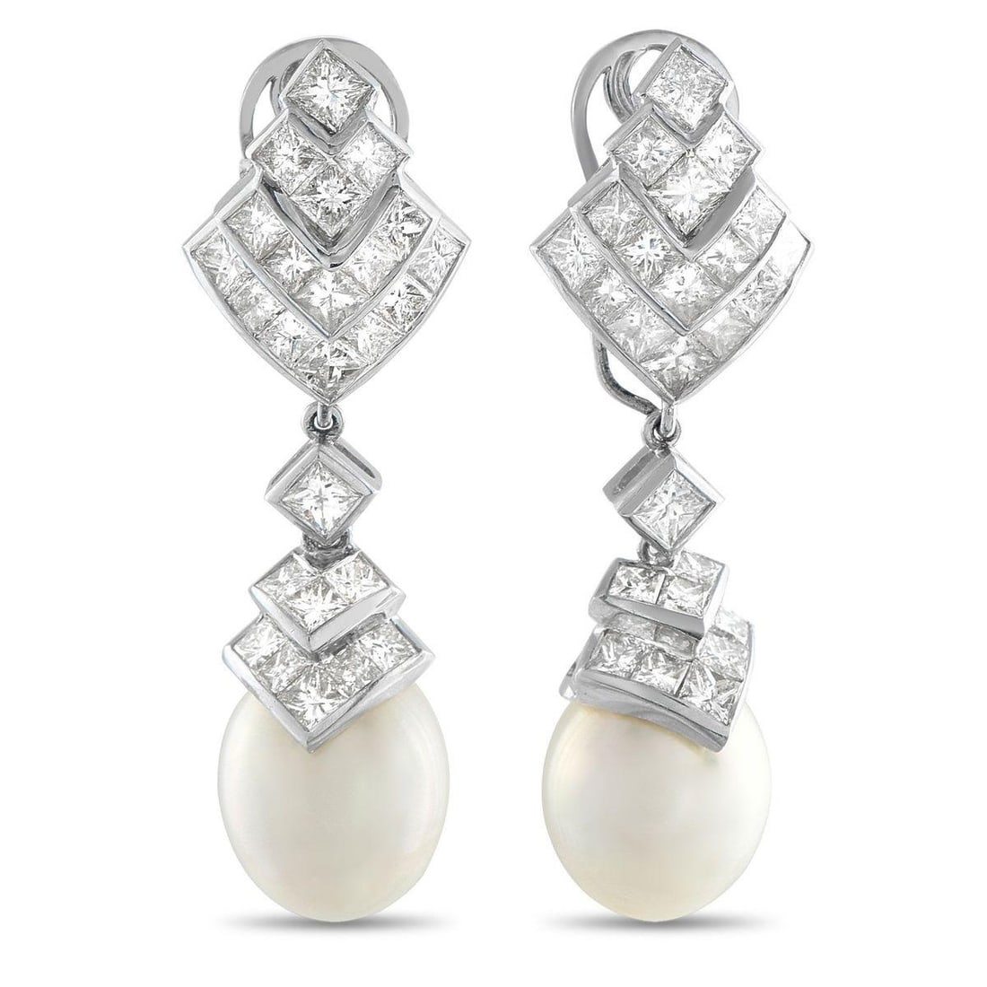 18K WHITE GOLD 8.0CT DIAMOND AND PEARL EARRINGS (1 of 4)