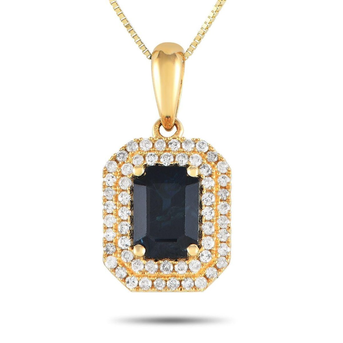 14K YELLOW GOLD 0.24CT DIAMOND AND SAPPHIRE PENDANT NECKLACE: Make a statement by adding this impeccably crafted necklace to any ensemble. Breathtaking and elegant, this necklace features a 14K Yellow Gold pendant measuring 0.75 long by 0.45 wide. It comes to li