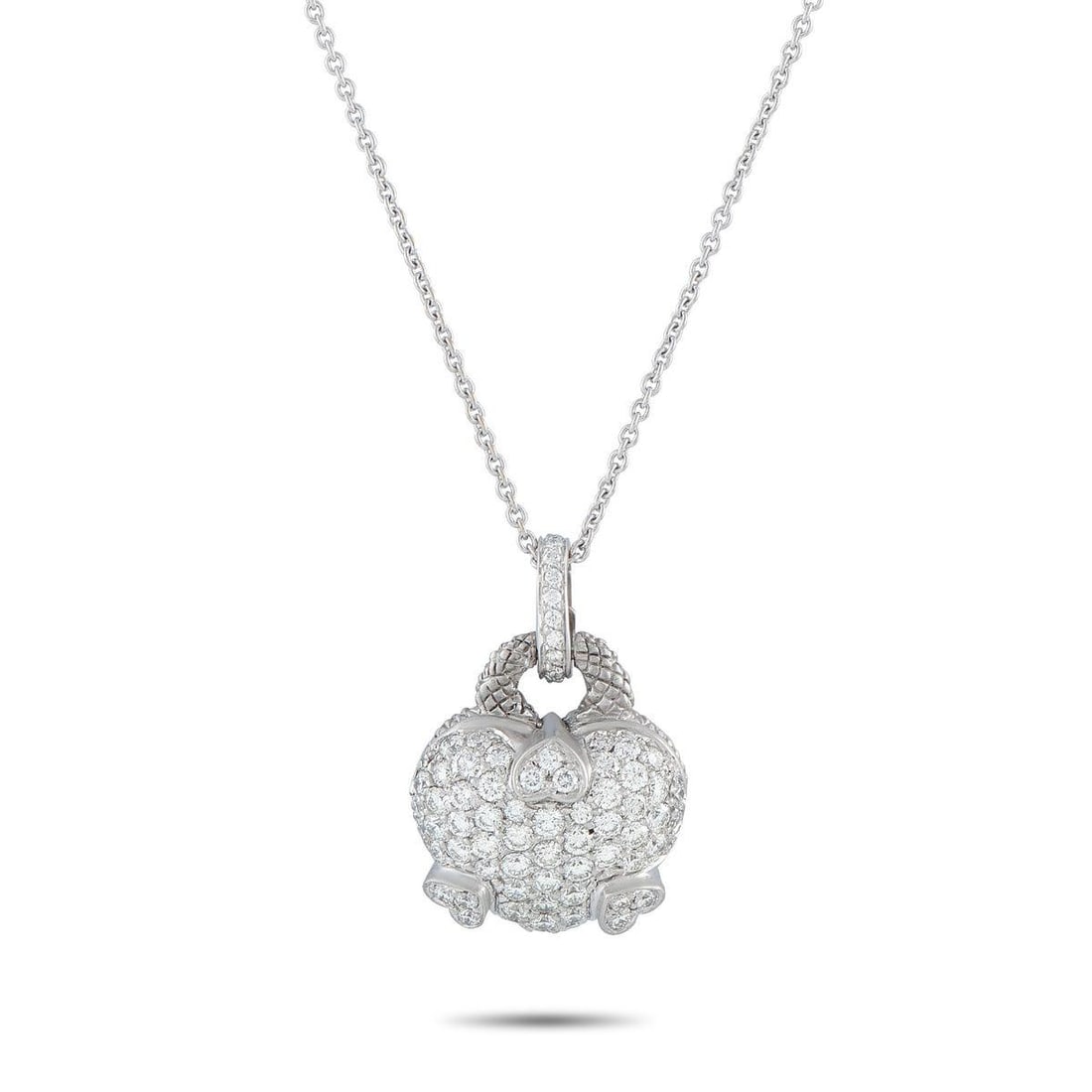 JUDITH RIPKA 18K WHITE GOLD 2.50CT DIAMOND PENDANT NECKLACE: A creative design ensures this Judith Ripka necklace will continually capture your heart. Set in 18K White Gold, a charming heart-shaped pendant comes to life thanks to sparkling Diamonds with a total
