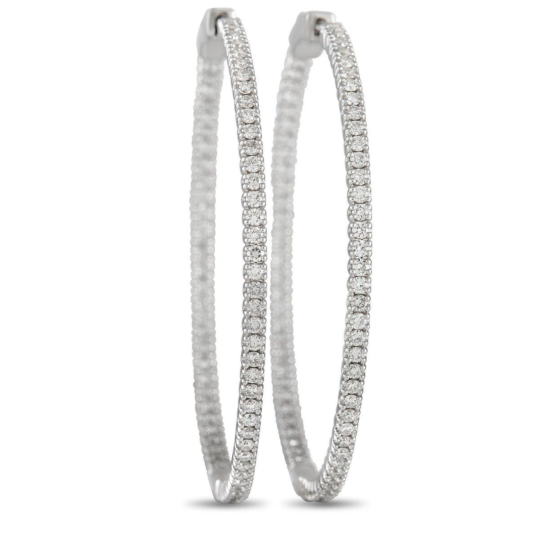 14K WHITE GOLD 1.77CT DIAMOND INSIDE-HOOP EARRINGS: Elevate any ensemble by adding these refined hoop earrings. Adorned with diamonds totaling 1.77 carats, these exquisite earrings feature a sleek 14K White Gold setting that measures 1.75 round.This je