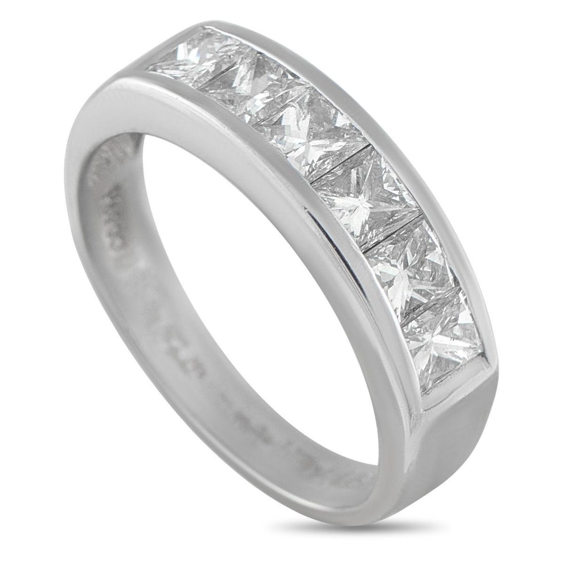 PLATINUM 1.50CT DIAMOND RING: A series of square-cut Diamonds totaling 1.50 carats ensure this simple, elegant ring will continually impress. Its stylish enough to be worn alone but understated enough to be comfortably stacked wit