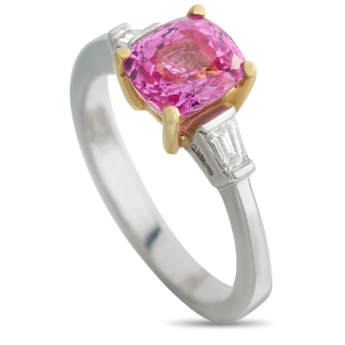 18K WHITE GOLD 0.27CT DIAMOND AND PINK SAPPHIRE RING: This luxury ring will add a stylish pop of color to any ensemble. The minimalist design beautifully showcases the 1.60 carat Pink Sapphire center stone. Diamond accents totaling 0.27 carats provide th