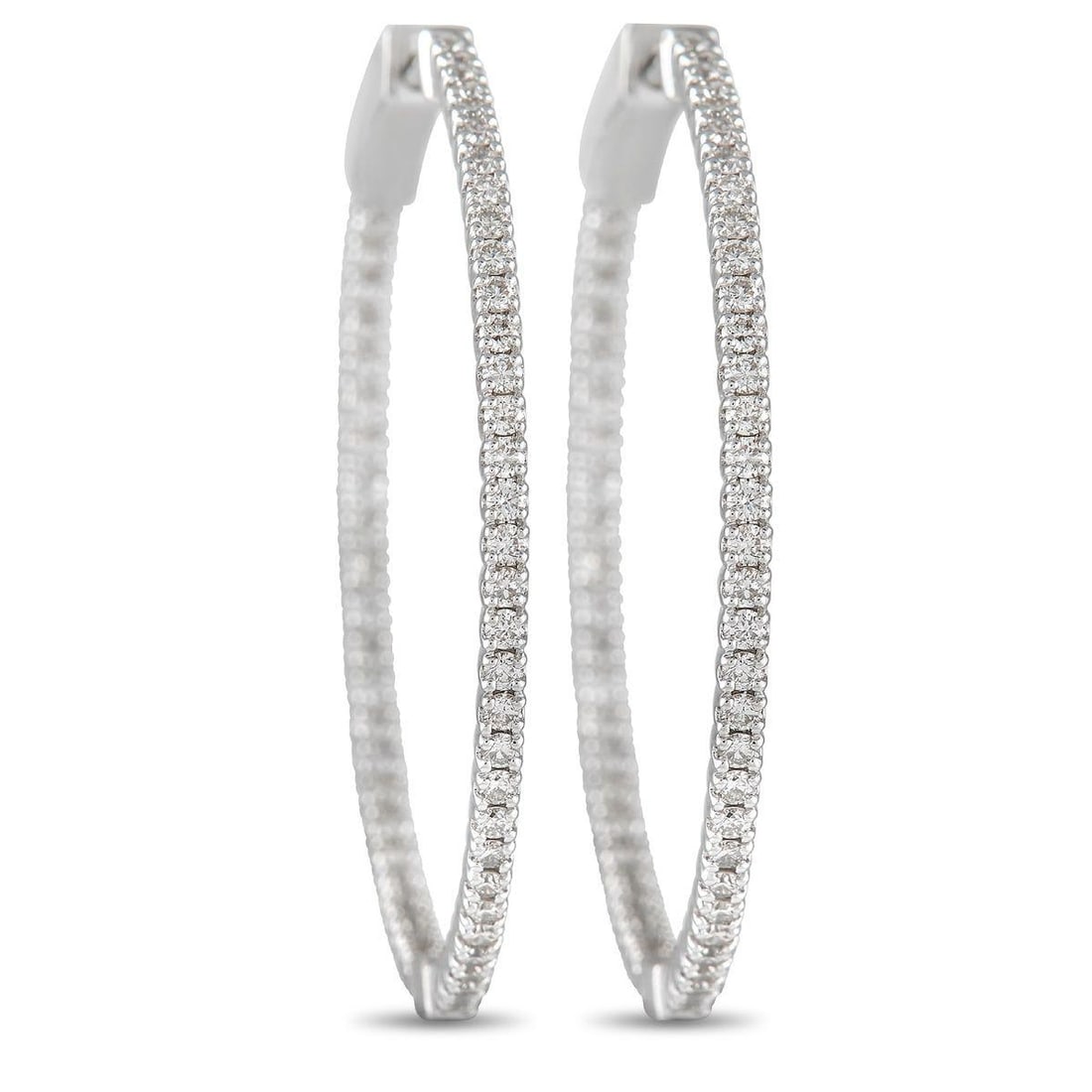 14K WHITE GOLD 1.34CT DIAMOND INSIDE-OUT HOOP EARRINGS: No luxury jewelry collection is complete without a pair of diamond hoop earrings. Each one of these exquisite earrings features a shimmering 14K White Gold setting that measures 1.5 round. Diamonds wi