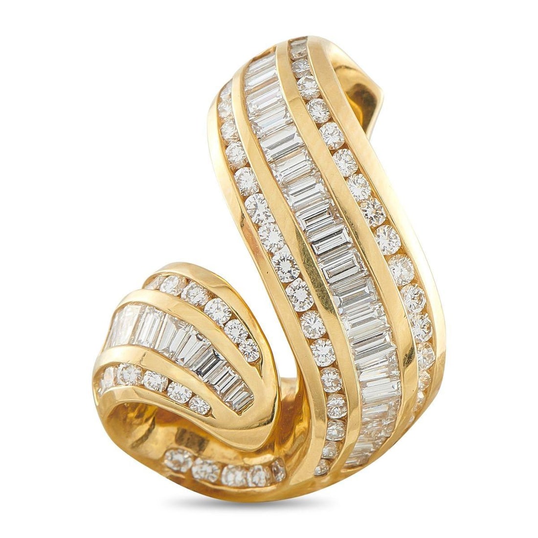 CHARLES KRYPELL 18K YELLOW GOLD 2.0CT DIAMOND PENDANT: Fluid lines and Diamonds with a total weight of 2.0 carats make this Charles Krypell pendant an elegant addition to any chain. Crafted from opulent 18K Yellow Gold, it measures 1.0 long by 0.75 wide.T