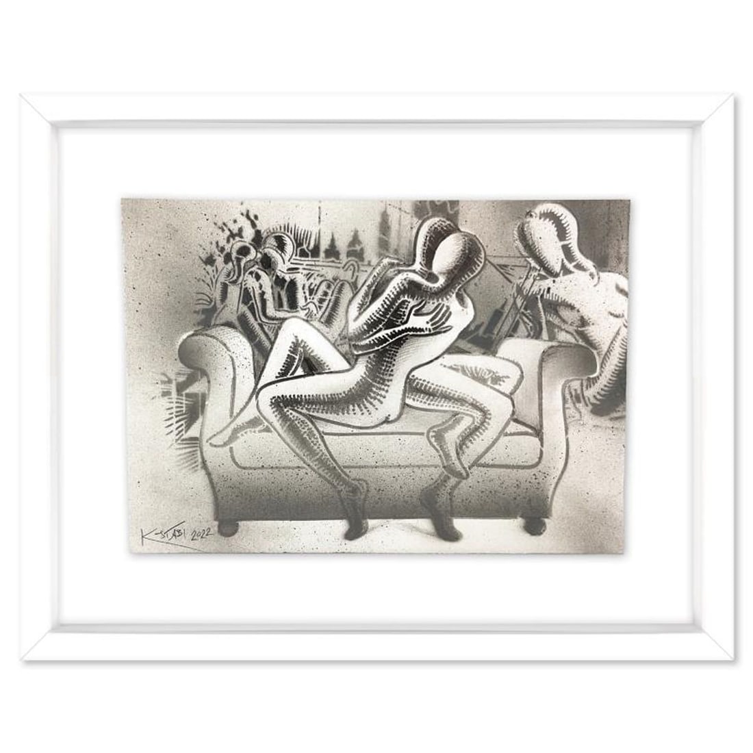 Mark Kostabi, "Morning Reverie" Framed Original Drawing on Paper, Hand Signed with Certificate of: Morning Reverie is an original drawing on paper by Mark Kostabi, dated 2022 and hand signed by the artist. This piece comes custom framed. Includes Certificate of Authenticity. Measures approx. 19" x 