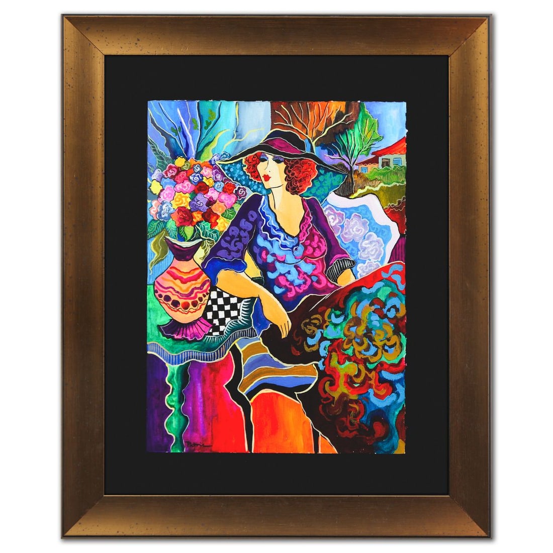 Patricia Govezensky- Original Watercolor "Floral Reverie": Artist: Patricia Govezensky. Medium: Original Watercolor. Title: Floral Reverie. Size: 15" x 11". Measures approx. 22" x 18" (framed). Signature: Hand signed. Certificate of Authenticity: Is included.