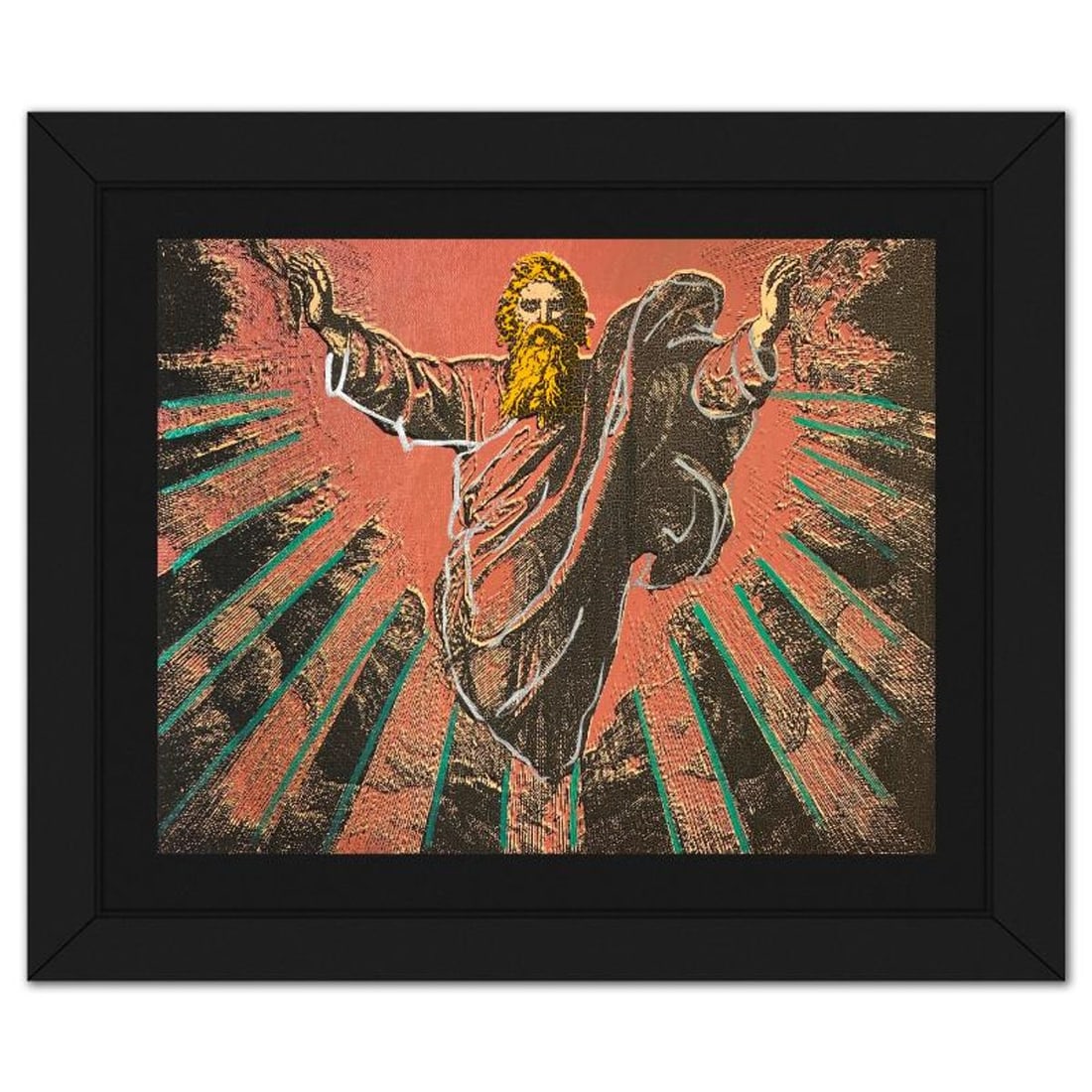 Steve Kaufman (1960-2010), "The Creation" Framed Hand Embellished Limited Edition Silscreen,: The Creation is a hand embellished limited edition silkscreen on canvas by Andy Warhol protege, Steve Kaufman (1960-2010), numbered 13/50 inverso and hand signed by the artist. This piece comes custom