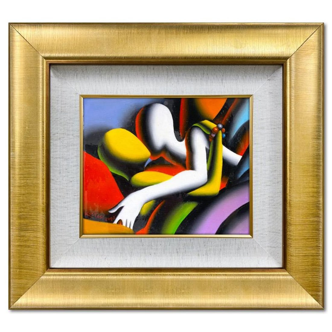Mark Kostabi, "Lover's Delight" Framed Original Oil Painting on Canvas, Hand Signed with Letter of (1 of 3)