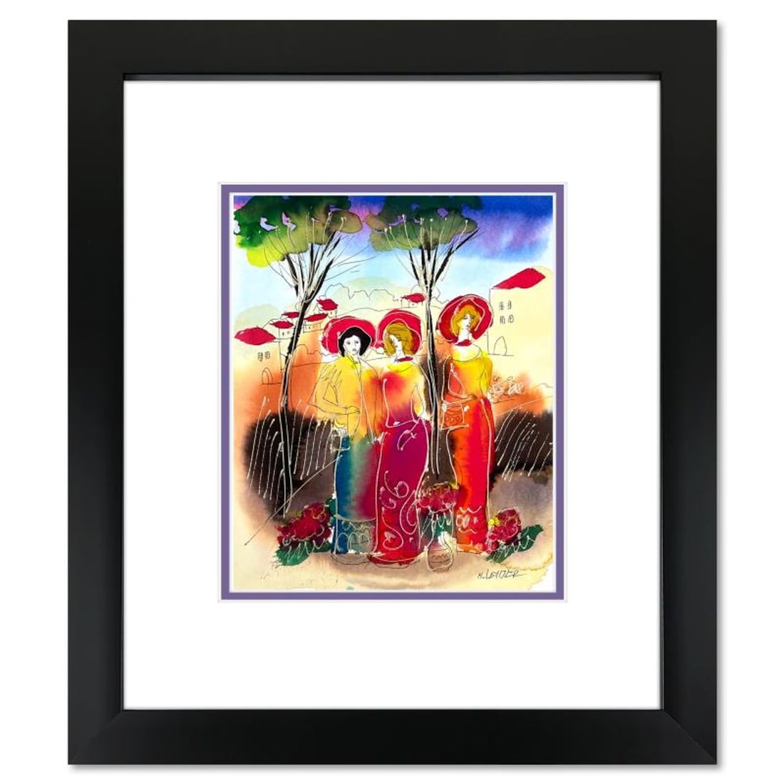 Moshe Leider, Framed Original Mixed Media Watercolor Painting, Hand Signed with Letter of: This is an original mixed media watercolor painting on paper by Moshe Leider. Hand signed by the artist, this piece comes custom framed and includes a Letter of Authenticity. Measures approximately 17