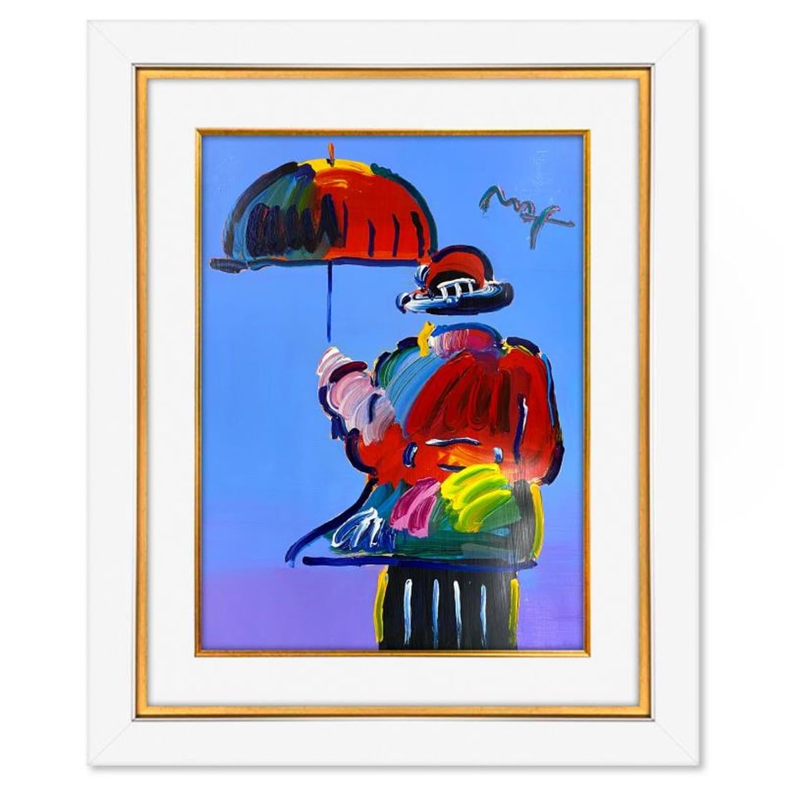 Peter Max, "Umbrella Man" Framed One-of-a-Kind Mixed Media, Hand Signed with Registration Number (1 of 2)