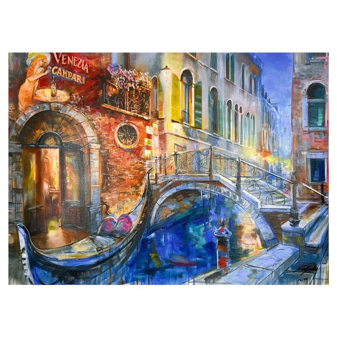 Vadik Suljakov, "Gondola at Twilight" Hand Embellished Limited Edition on Canvas, Numbered and Hand (1 of 2)