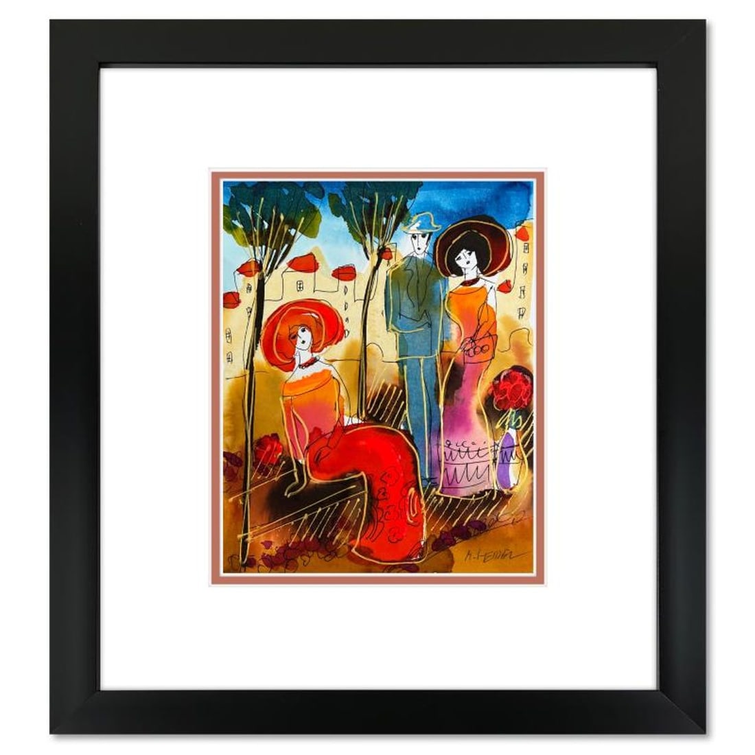Moshe Leider, Framed Original Mixed Media Watercolor Painting, Hand Signed with Letter of: This is an original mixed media watercolor painting on paper by Moshe Leider. Hand signed by the artist, this piece comes custom framed and includes a Letter of Authenticity. Measures approximately