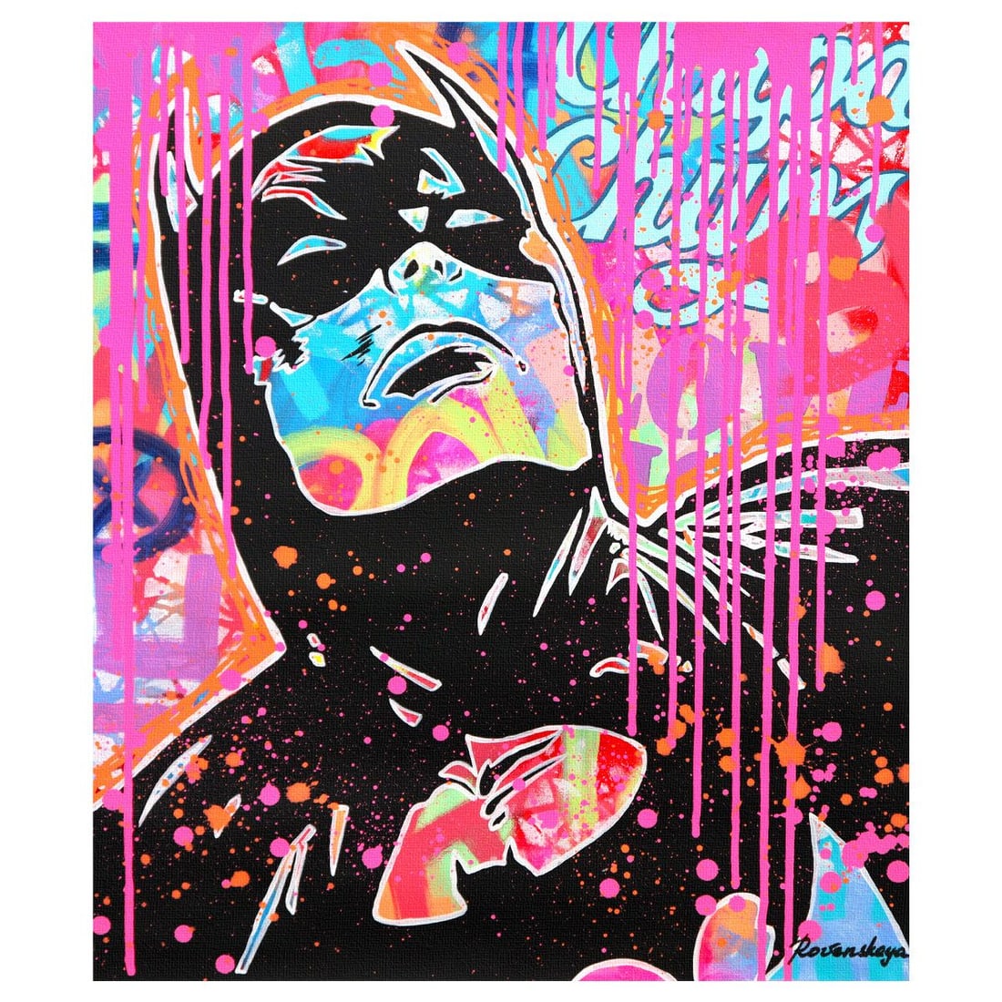 Nastya Rovenskaya- Original Oil on Canvas "Midnight Rebel": Artist: Nastya Rovenskaya. Medium: Original Oil on Canvas. Title: Midnight Rebel. Size: 24" x 20". Signature: Hand signed. Certificate of Authenticity: Is included. Reference#: 80685.