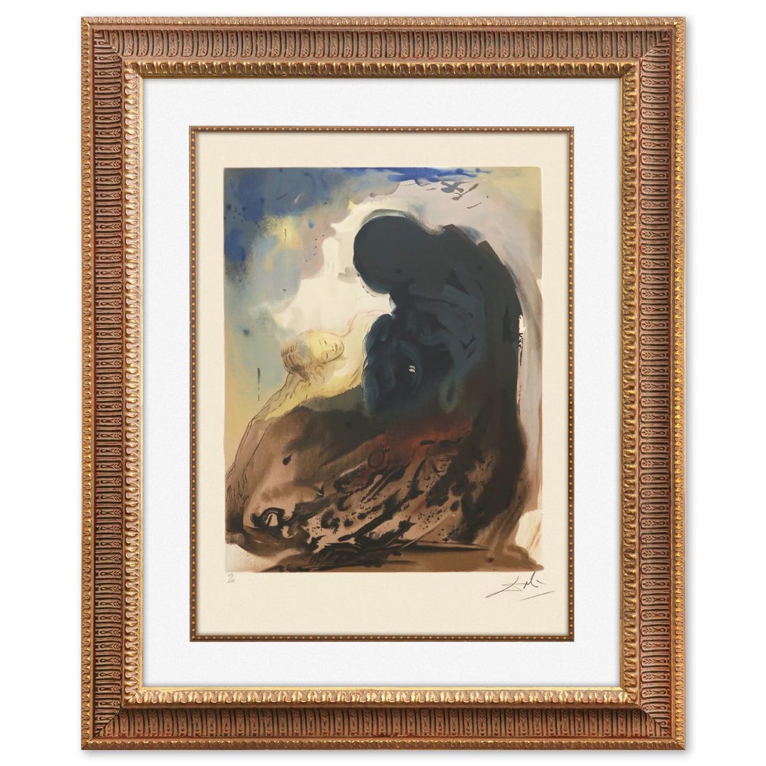 Salvador Dali- Original Lithograph "A voice is heard": Artist: Salvador Dali. Medium: Original Lithograph. Title: A voice is heard. Size: 20" x 16". Measures approx. 37" x 30" (framed). Signature: Hand signed and numbered. Certificate of Authenticity: Is 