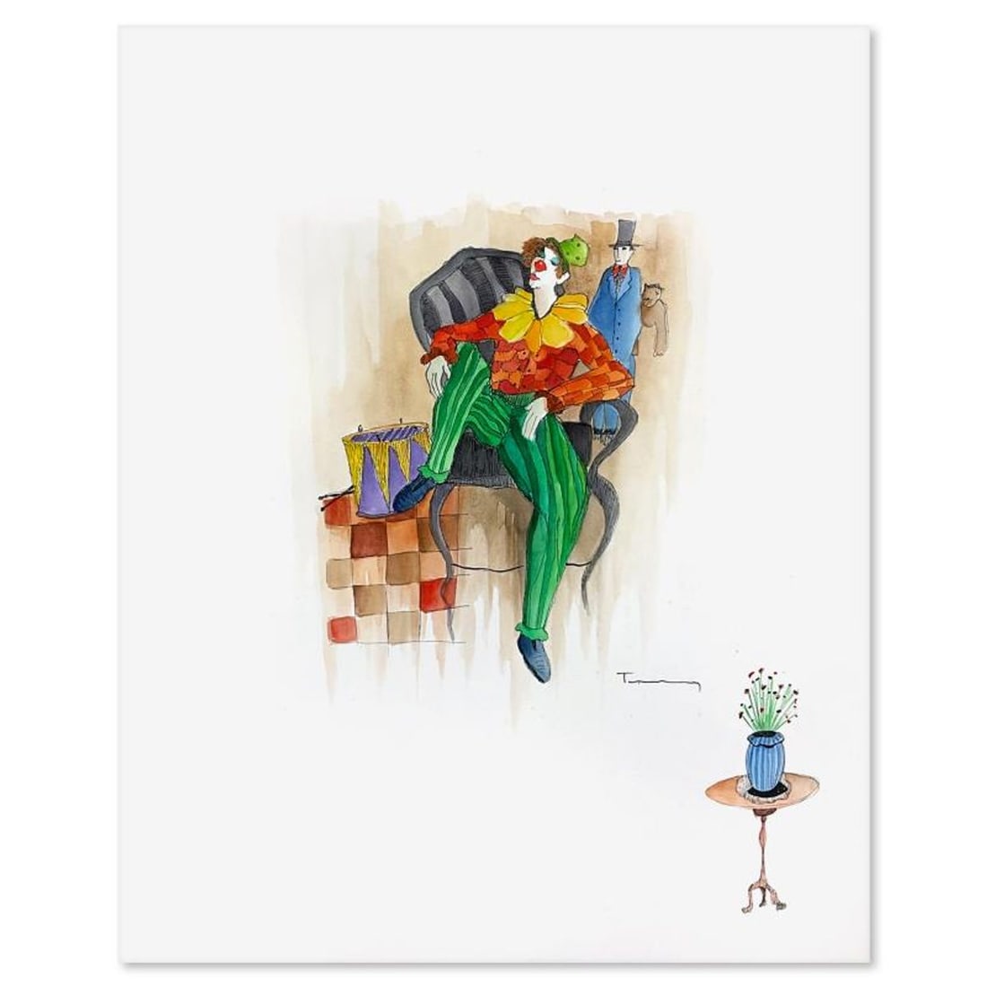 Itzchak Tarkay (1935-2012), Original Mixed Media Watercolor Painting on Paper, Hand Signed with: This is an original mixed media watercolor painting on paper by Itzchak Tarkay (1935-2012), hand signed by the artist. Includes Letter of Authenticity. Measures approx. 24" x 30" (image). There is ver