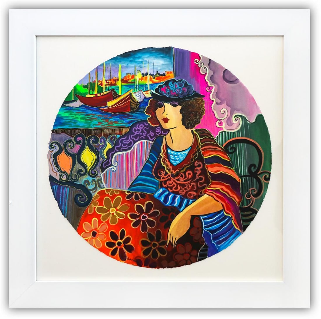 Patricia Govezensky- Original Watercolor "Celine": Artist: Patricia Govezensky. Medium: Original Watercolor. Title: Celine. Size: 16" x 16". Measures approx. 22" x 22" (framed). Signature: Hand Signed by the artist. Certificate of Authenticity: From