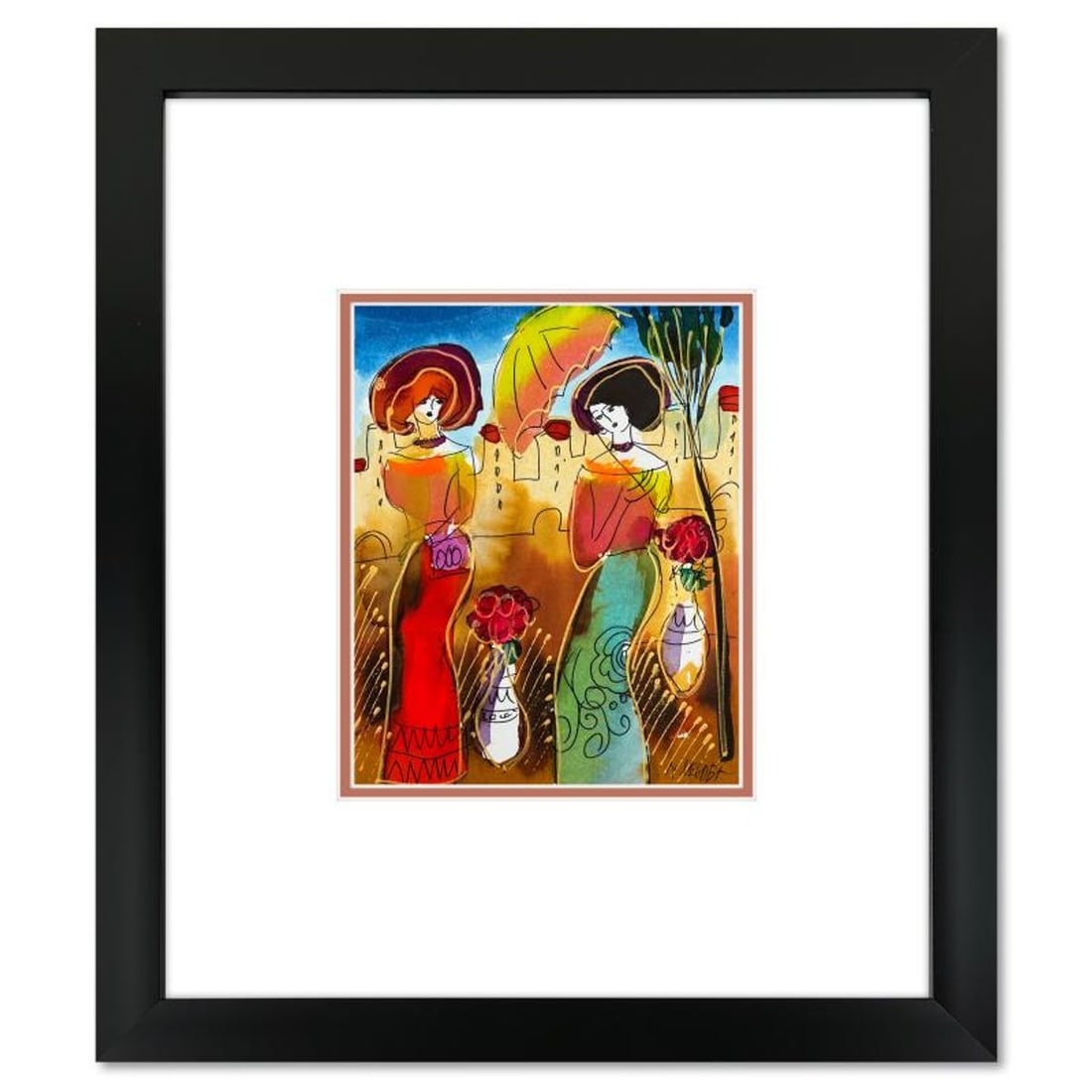 Moshe Leider, Framed Original Mixed Media Watercolor Painting, Hand Signed with Letter of: This is an original mixed media watercolor painting on paper by Moshe Leider. Hand signed by the artist, this piece comes custom framed and includes a Letter of Authenticity. Measures approximately 15