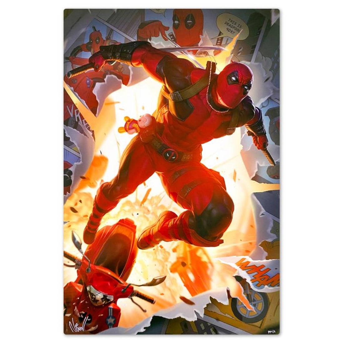 Marvel Comics & Nixell Cho, "Deadpool" Limited Edition on Aluminum, PP Numbered 1/2 and Signed with (1 of 2)