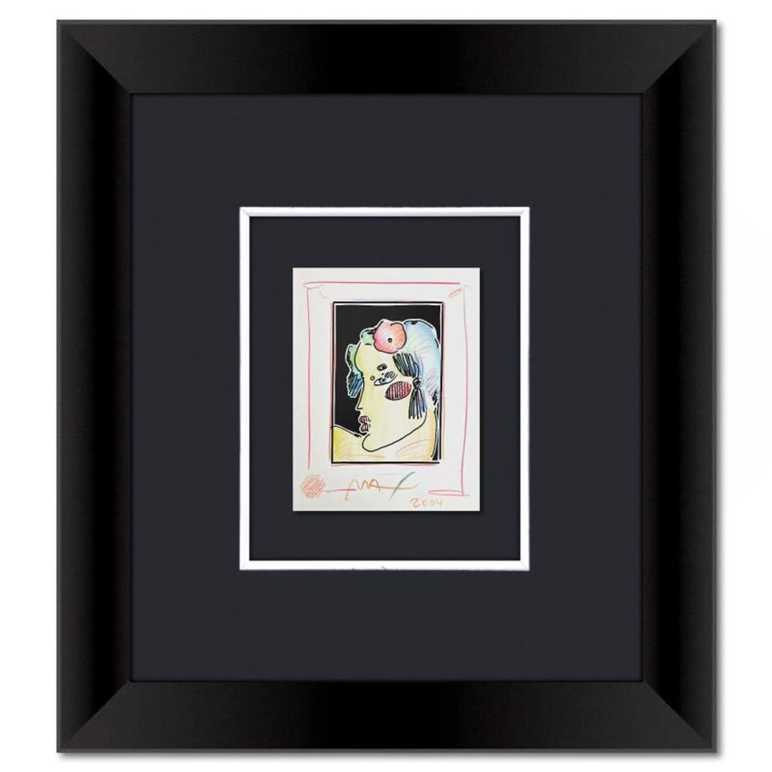 Peter Max, "Lady with Profile and Flowers II" Framed One-of-a-Kind Mixed Media, Hand Signed with (1 of 2)