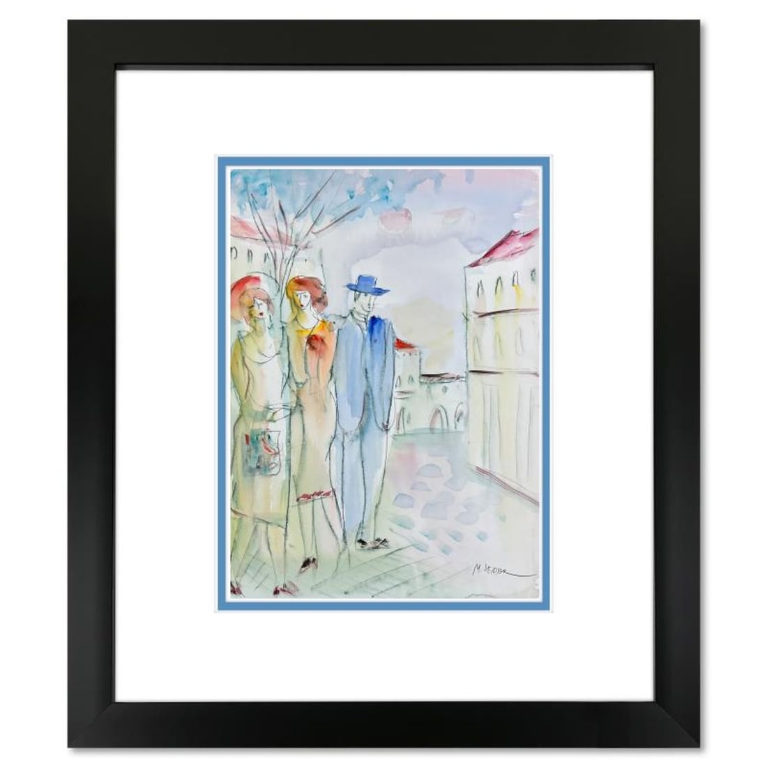 Moshe Leider, Framed Original Mixed Media Watercolor Painting, Hand Signed with Letter of: This is an original mixed media watercolor painting on paper by Moshe Leider. Hand signed by the artist, this piece comes custom framed and includes a Letter of Authenticity. Measures approximately