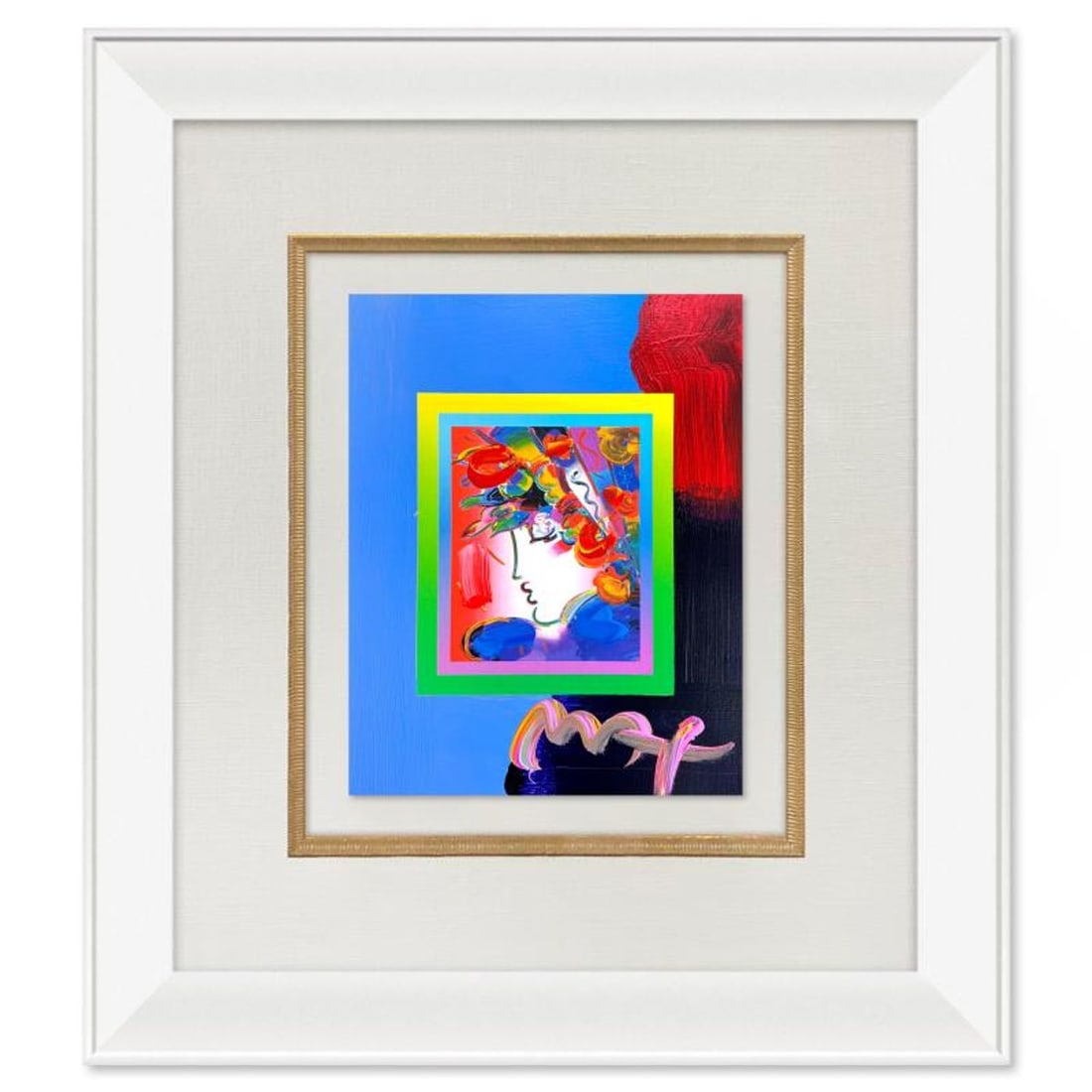 Peter Max, "Blushing Beauty" Framed One-of-a-Kind Acrylic Mixed Media, Hand Signed with Registration (1 of 2)