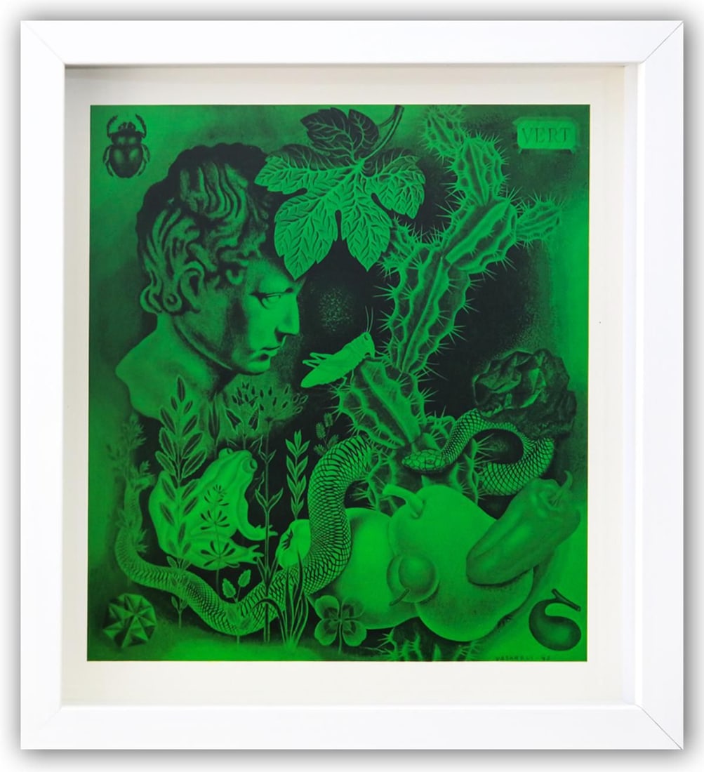 Victor Vasarely- Heliogravure Print "Untitled": Artist: Victor Vasarely. Medium: Heliogravure Print. Title: Untitled. Size: 11" x 10". Measures approx. 13" x 12" (framed). Additional: Custom Framed. Reference#: 21551.
