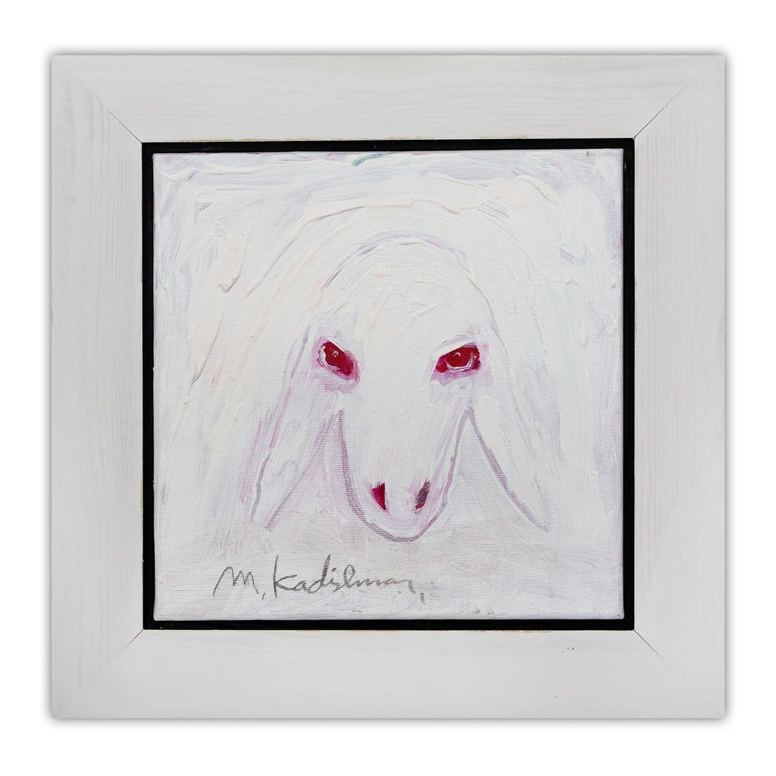 Menashe Kadishman- Original Acrylic on Canvas "Untitled": Artist: Menashe Kadishman. Medium: Original Acrylic on Canvas. Title: Untitled. Size: 12" x 12". Measures approx. 17" x 17" (framed). Signature: Hand Signed by the Artist. Certificate of Authenticity: