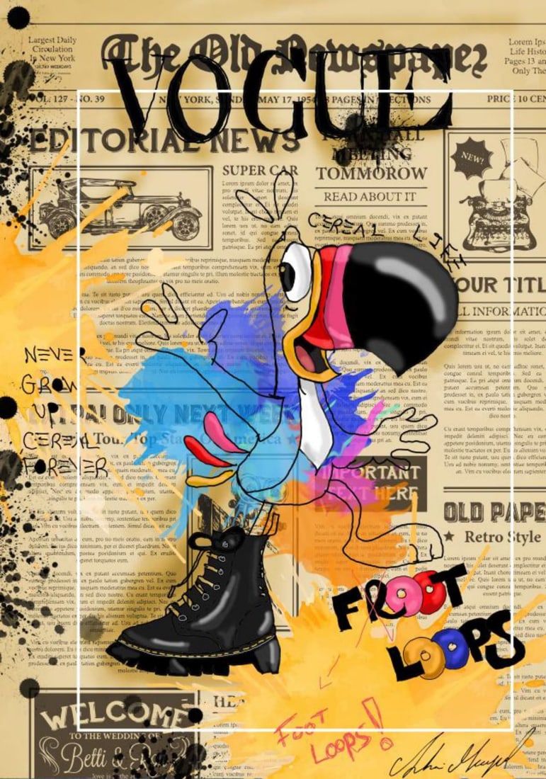 Shani Moyal- Mixed Media on Canvas "Froot Loops": Artist: Shani Moyal. Medium: Mixed Media on Canvas. Title: Froot Loops. Size: 30" x 20". Signature: Hand Signed by the artist. Certificate of Authenticity: Is included. Reference#: 20708.