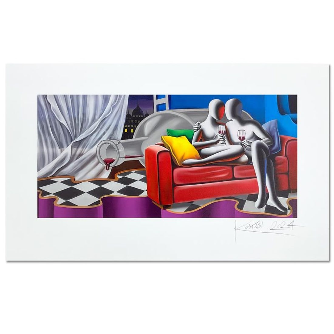 Mark Kostabi, "Our Secret" Hand Signed Limited Edition Serigraph with Certificate of Authenticity. (1 of 2)