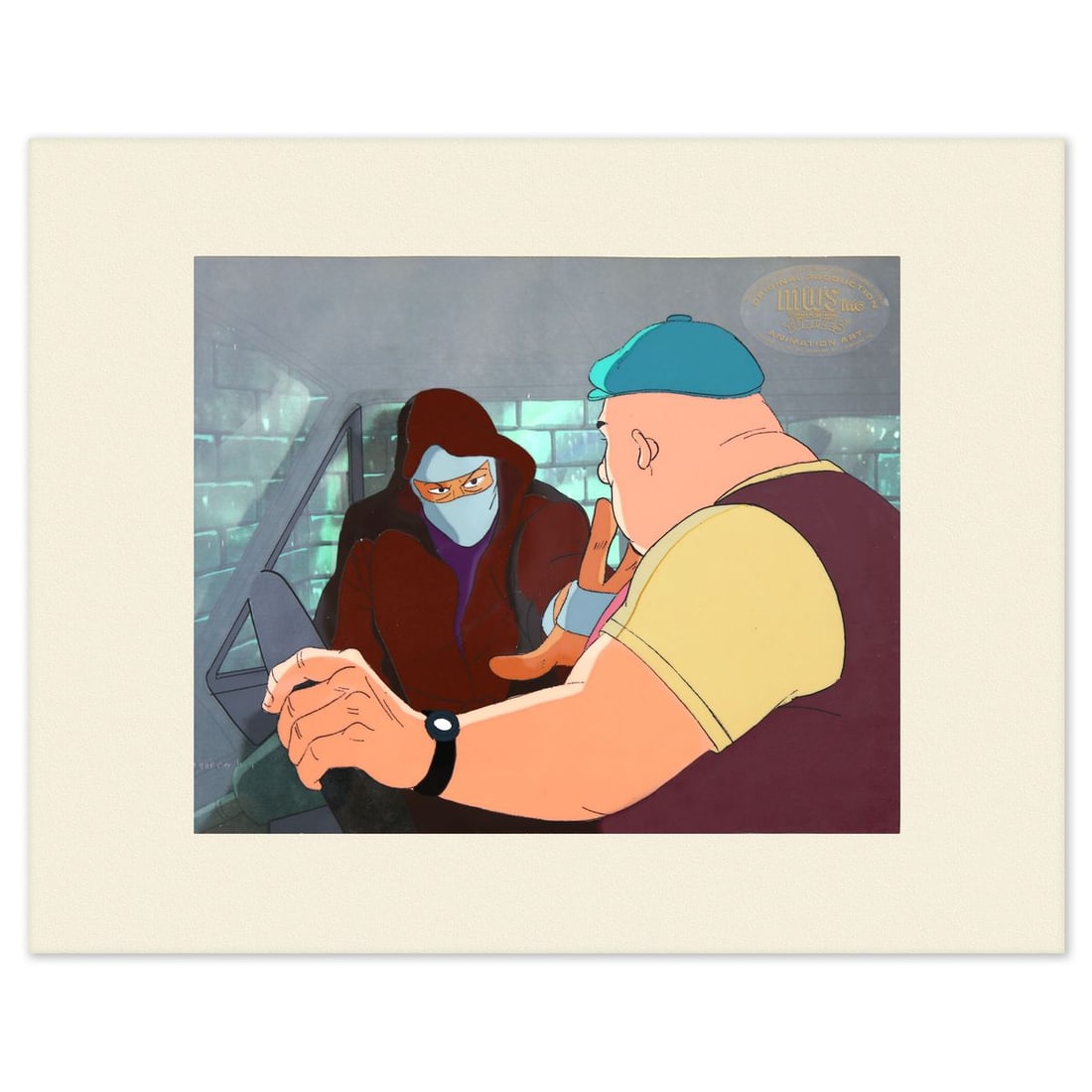 Animation Art- Hand-Painted Cel "Shredder": Artist: Animation Art. Medium: Hand-Painted Cel. Title: Shredder. Size: 8" x 9". Certificate of Authenticity: Is included. Additional: Matted and ready to frame. Portfolio: Teenage Mutant Ninja
