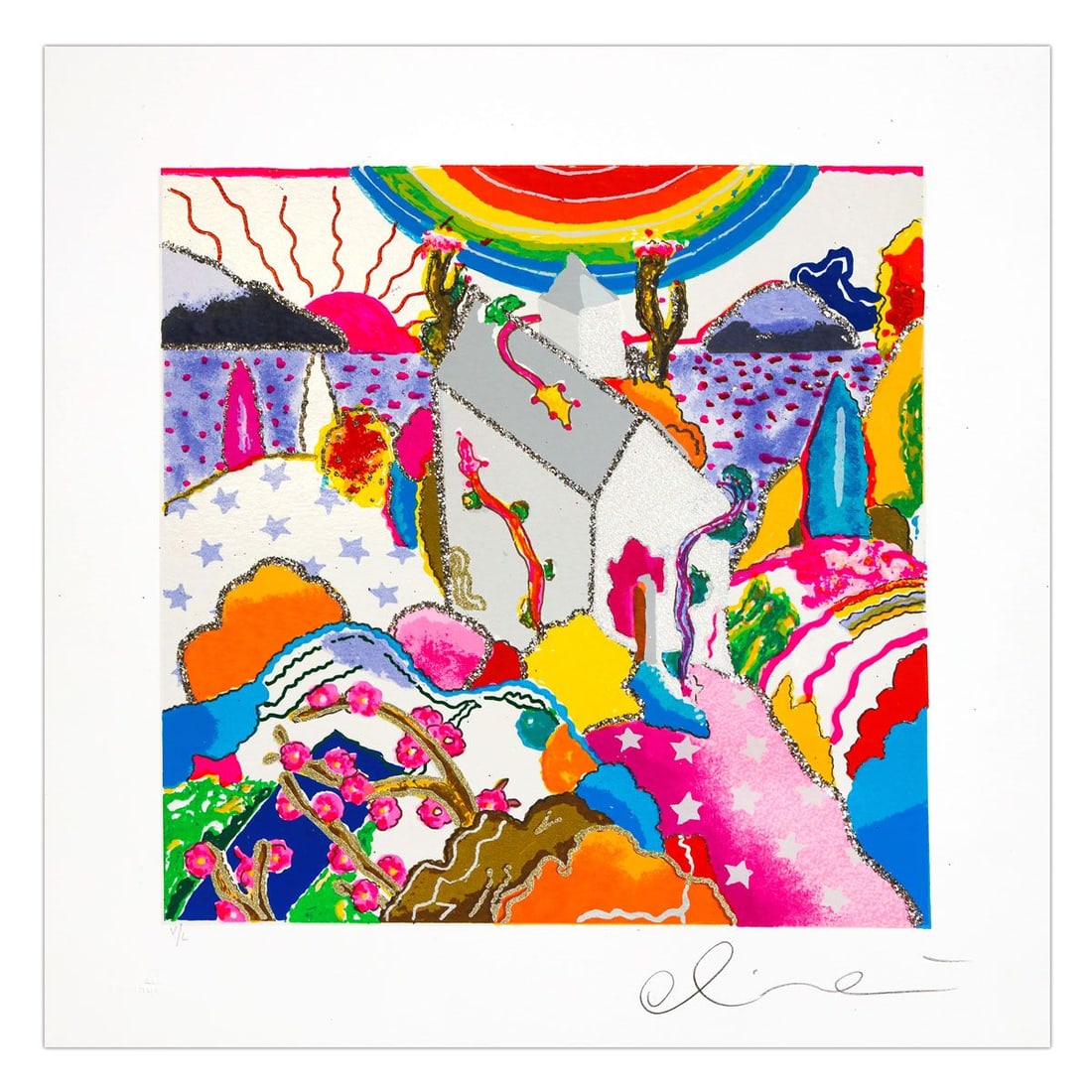 Luca Alinari- SIlkscreen on Paper "Paesaggio in Rosso": Artist: Luca Alinari. Medium: SIlkscreen on Paper. Title: Paesaggio in Rosso. Size: 12" x 12". Signature: Hand Signed and numbered. Certificate of Authenticity: Is included. Additional: Edition