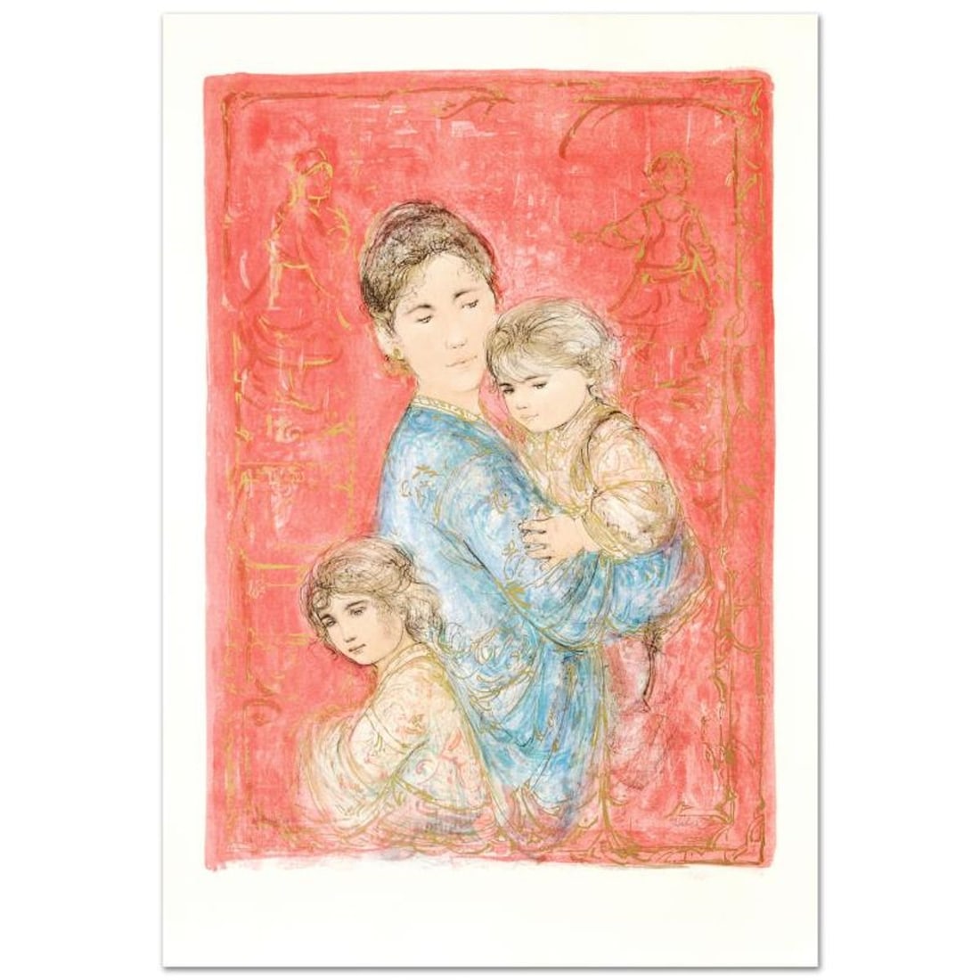 Sonya and Family Limited Edition Lithograph by Edna Hibel (1917-2014), Numbered and Hand Signed with (1 of 1)