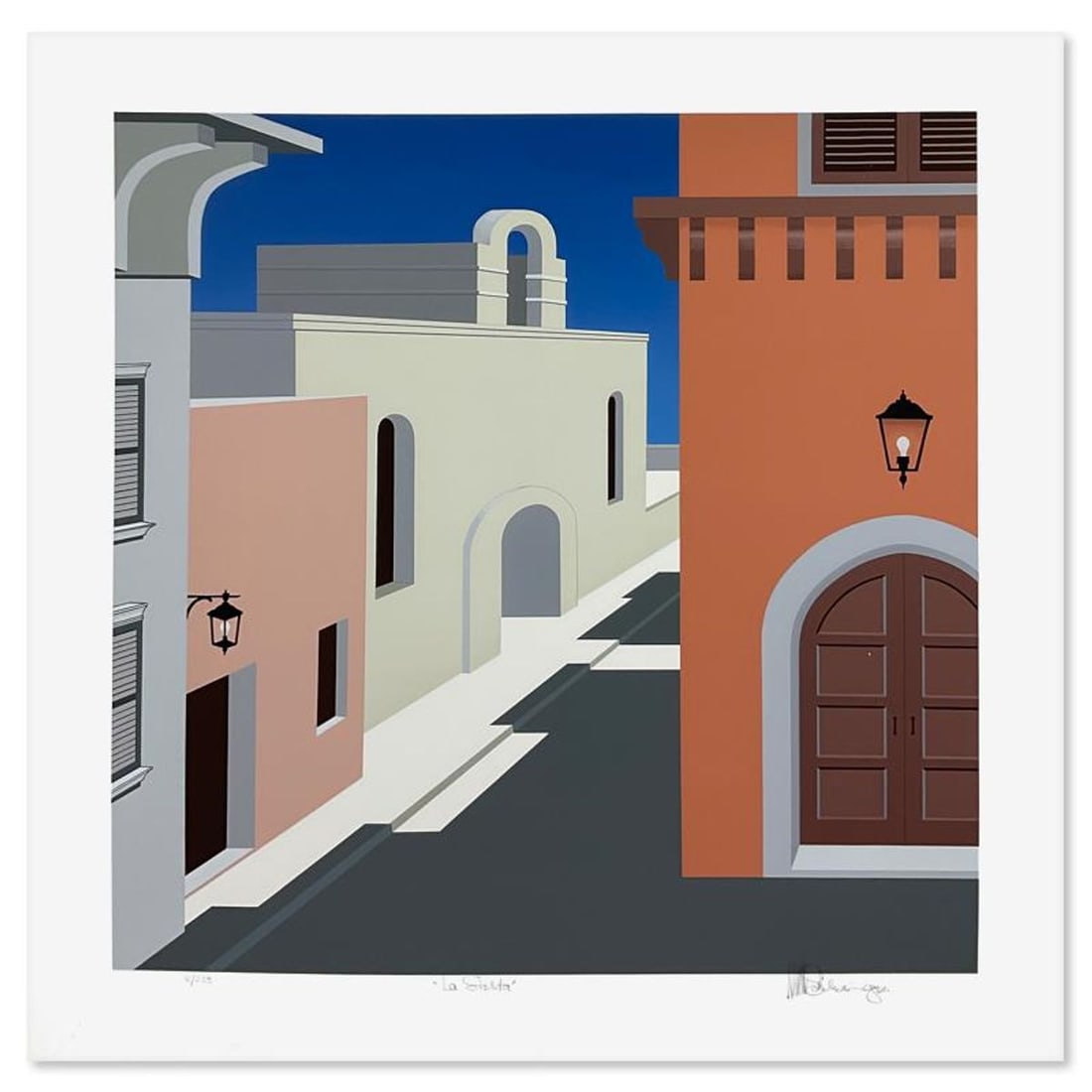 William Schlesinger (1915-2011), "La Siesta" Limited Edition Serigraph, Numbered 3/225 and Hand: La Siesta is a limited edition serigraph on paper by William Schlesinger (1915-2011), numbered 3/225 and hand signed by the artist. Includes Letter of Authenticity. Measures approx. 29" x 28" (border)