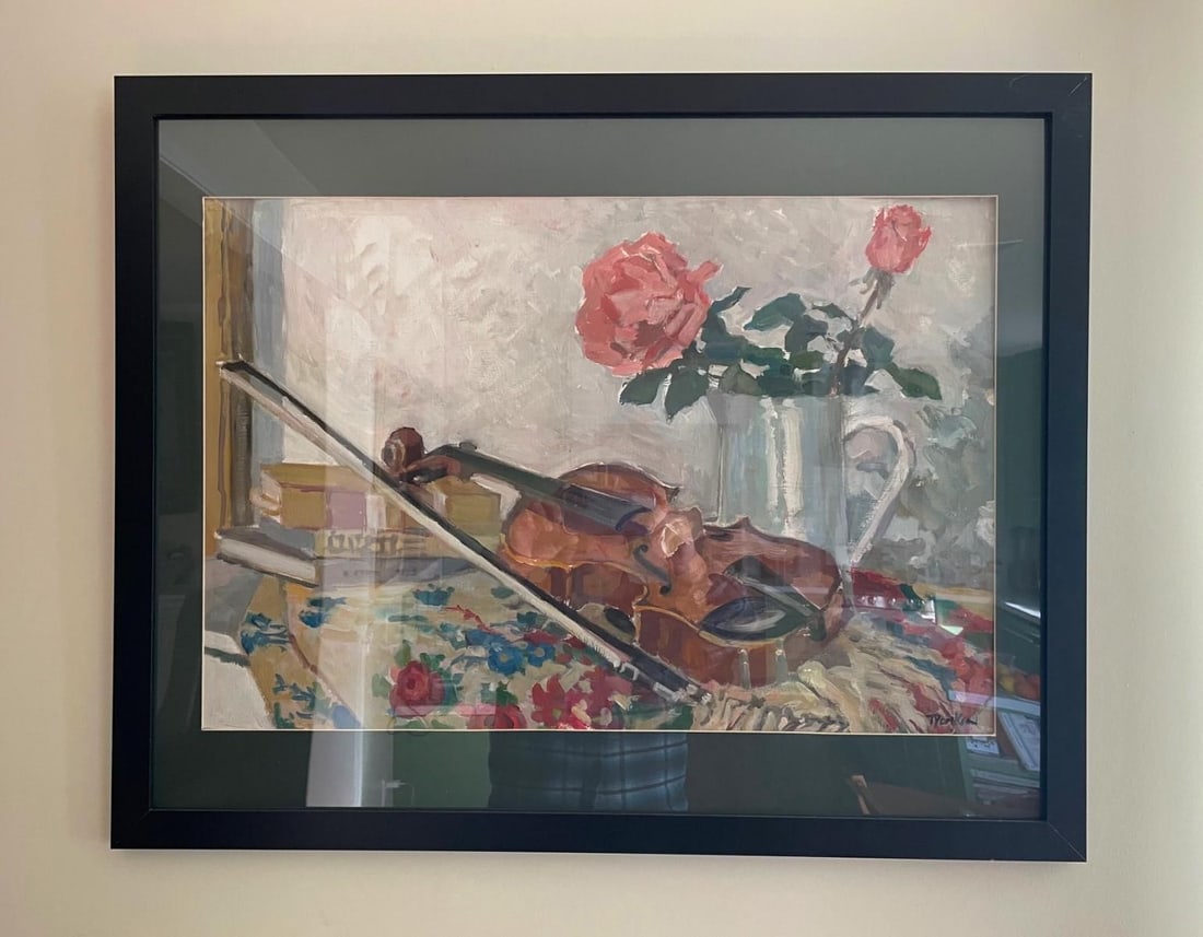 Boris Tyomkin- Original Painting "Roses and Violin" (1 of 2)