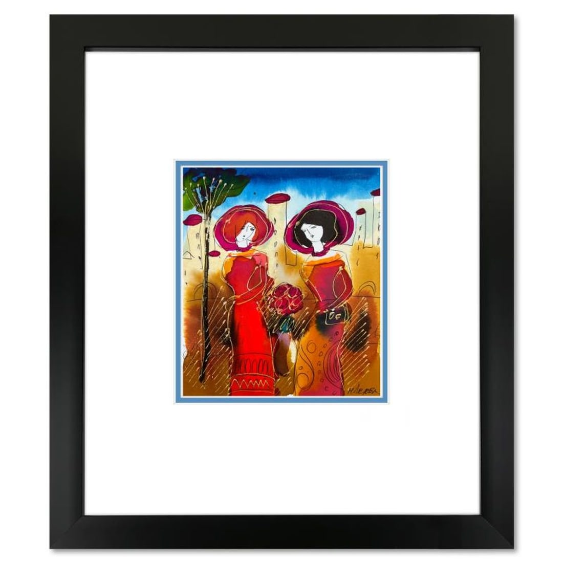 Moshe Leider, Framed Original Mixed Media Watercolor Painting, Hand Signed with Letter of: This is an original mixed media watercolor painting on paper by Moshe Leider. Hand signed by the artist, this piece comes custom framed and includes a Letter of Authenticity. Measures approximately