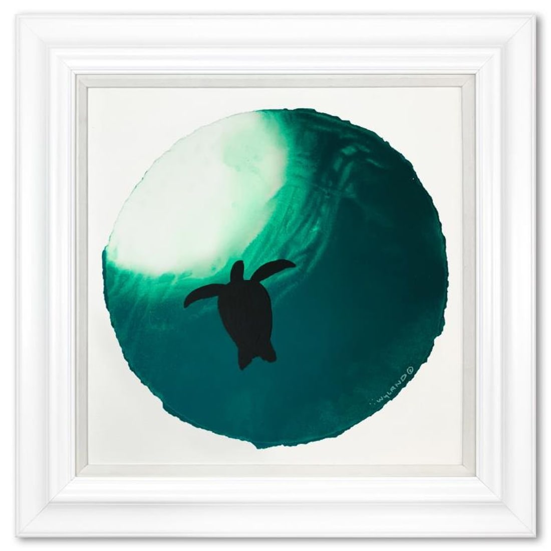 Wyland, "Swimming in the Light" Framed, Hand Signed Original Painting with Letter of Authenticity.: Swimming in the Light is an original painting, watercolor on deckle edge paper by Wyland. Hand signed by the artist, the piece comes custom framed and with a letter of authenticity. Measures