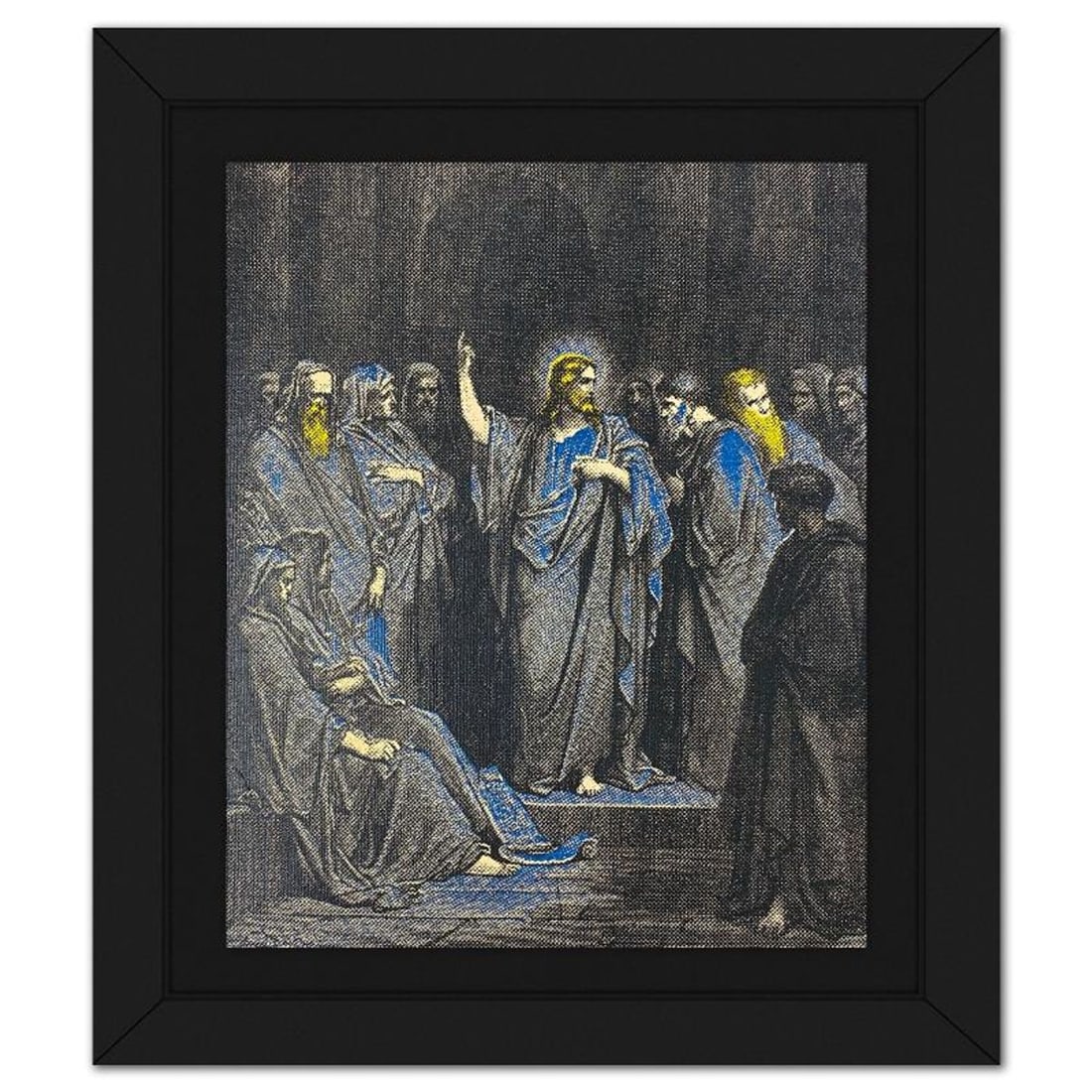 Steve Kaufman (1960-2010), "Jesus in the Temple" Framed Hand Embellished Limited Edition Silscreen,: Jesus in the Temple is a hand embellished limited edition silkscreen on canvas by Andy Warhol protege, Steve Kaufman (1960-2010), numbered 8/50 inverso and hand signed by the artist. This piece comes 
