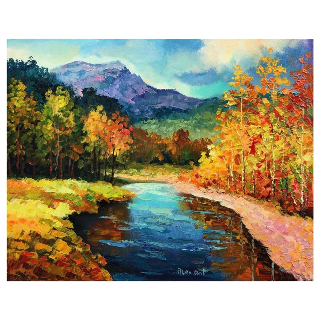 Alexander Antanenka, "Azure Autumn Day" Original Painting on Canvas, Hand Signed with Letter of: Azure Autumn Day is an original oil painting on stretched canvas by Alexander Antanenka. Hand signed by the artist, the piece comes with a letter of authenticity. Measures approximately 16" x 20"