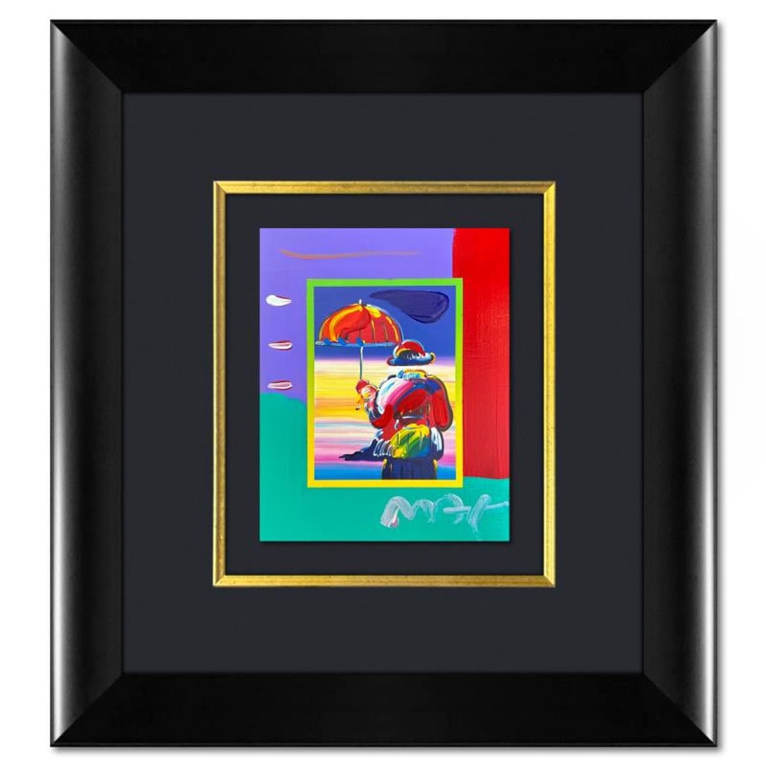 Peter Max, "Umbrella Man on Blends" Framed One-of-a-Kind Acrylic Mixed Media, Hand Signed with (1 of 2)