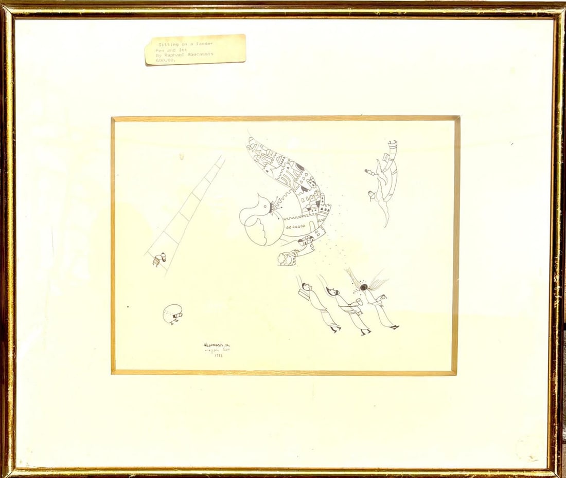 Raphael Abecassis- Pen and ink drawing: Artist: Raphael Abecassis. Medium: Pen and ink drawing. Measures approx. 18" x 22" (framed). Signature: Hand Signed. Reference#: 25152.