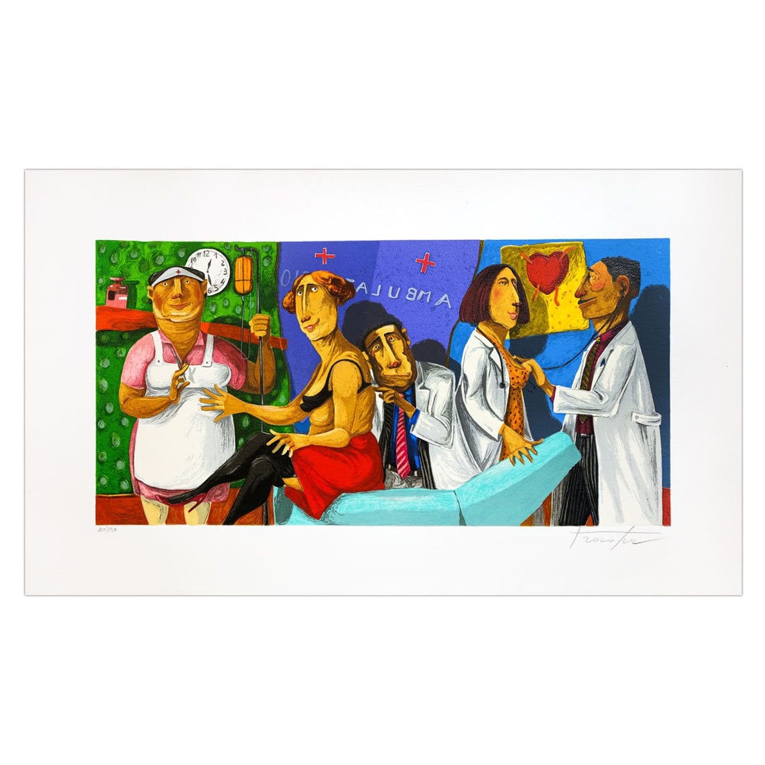 Pino Porcopio- SIlkscreen on Paper "Questione Di Cuori": Artist: Pino Porcopio. Medium: SIlkscreen on Paper. Title: Questione Di Cuori. Size: 12" x 24". Signature: Hand Signed and numbered. Certificate of Authenticity: Is included. Additional: Edition numbe