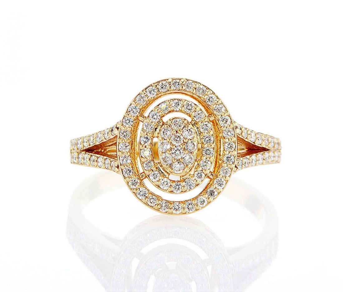 14kt Yellow Gold 0.71ctw Diamond Ring: One 14k yellow gold ring, set with natural diamond. Jewelry Weight: 4.02Grs Total Diamonds Weight: 0.71Cts Main Stones Description: Quantity: 90 Cut and shape: Round Brilliant Carats Weight: 0.71 Clar