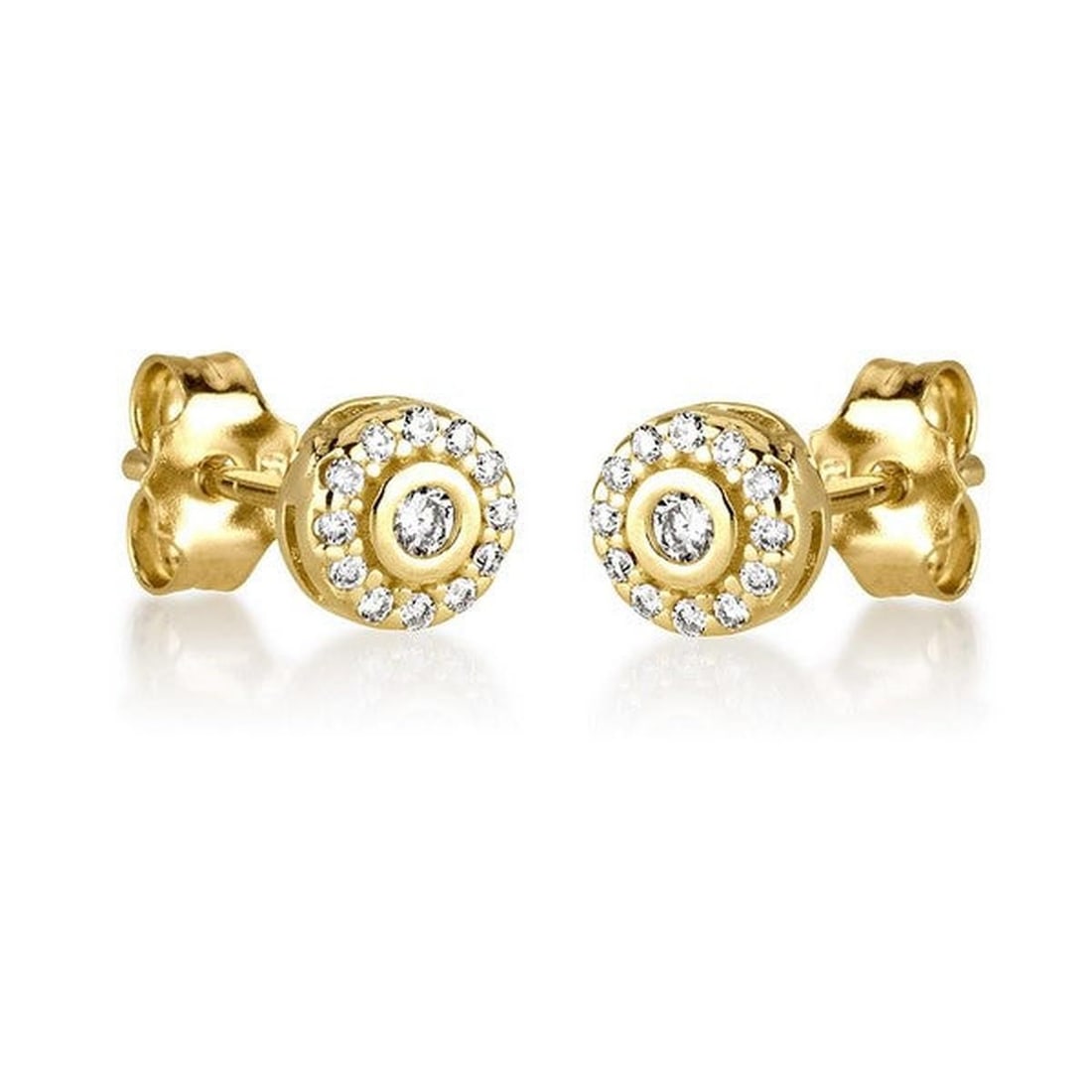 14kt Yellow Gold 0.16ctw Diamond Earrings: One pair of 14k yellow gold earrings Jewelry Weight: 1.1Grs Total Diamonds Weight: 0.16Cts Main Stones Description: Quantity: 26 Cut and shape: Round Carats Weight: 0.16 Clarity: VS Color: F DSL Appra