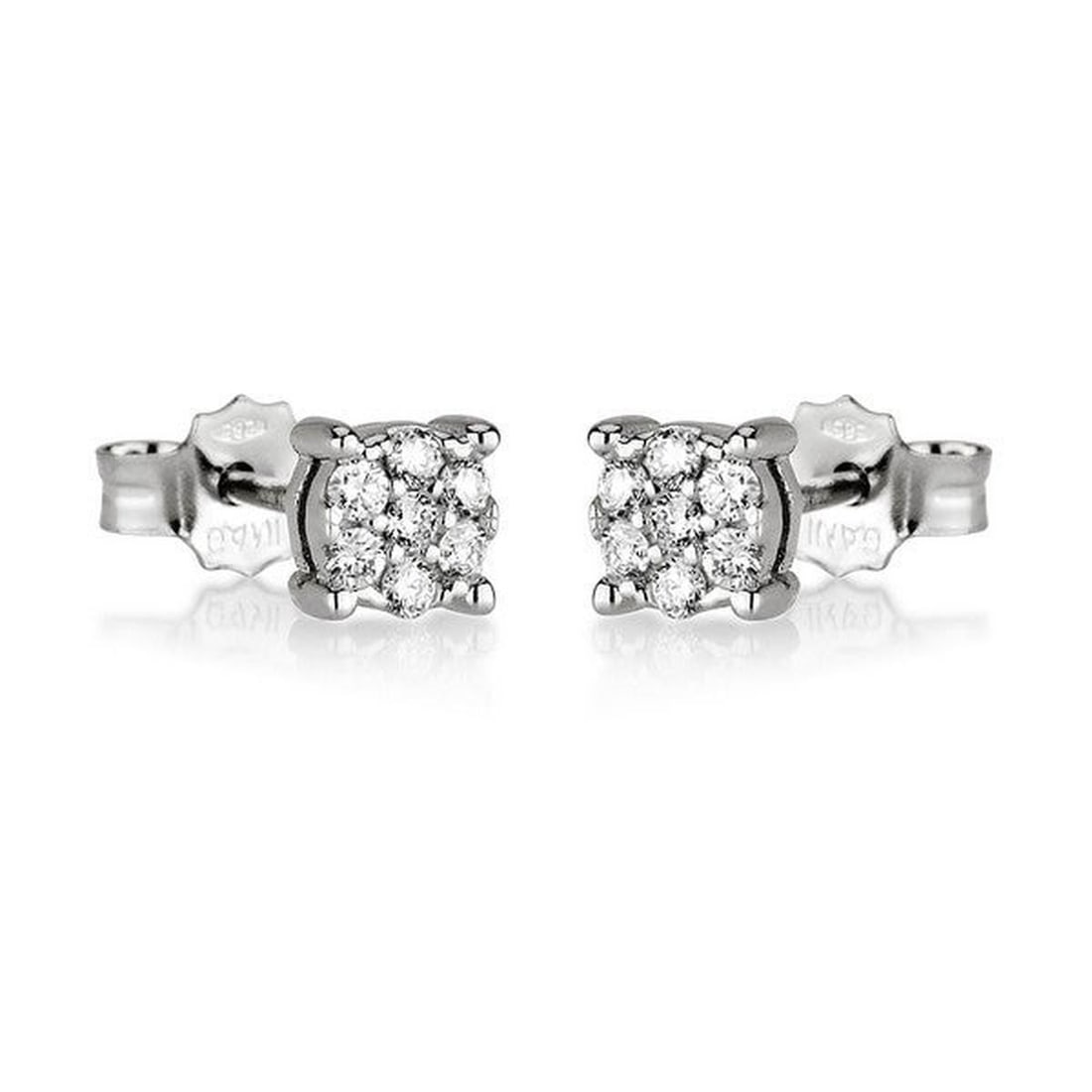 14kt White Gold 0.21ctw Diamond Earrings: One pair of 14k white gold earrings Jewelry Weight: 1Grs Total Diamonds Weight: 0.21Cts Main Stones Description: Quantity: 14 Cut and shape: Round Carats Weight: 0.21 Clarity: VS Color: F DSL